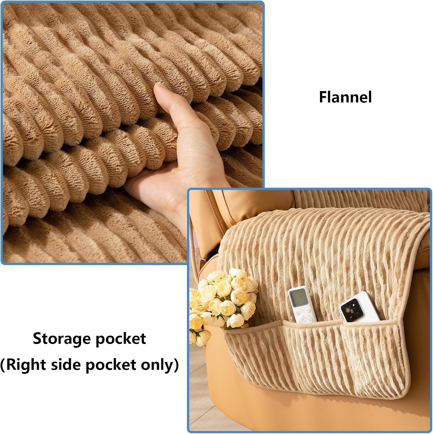 Flannel Recliner Chair Cover with Pockets - photo 5