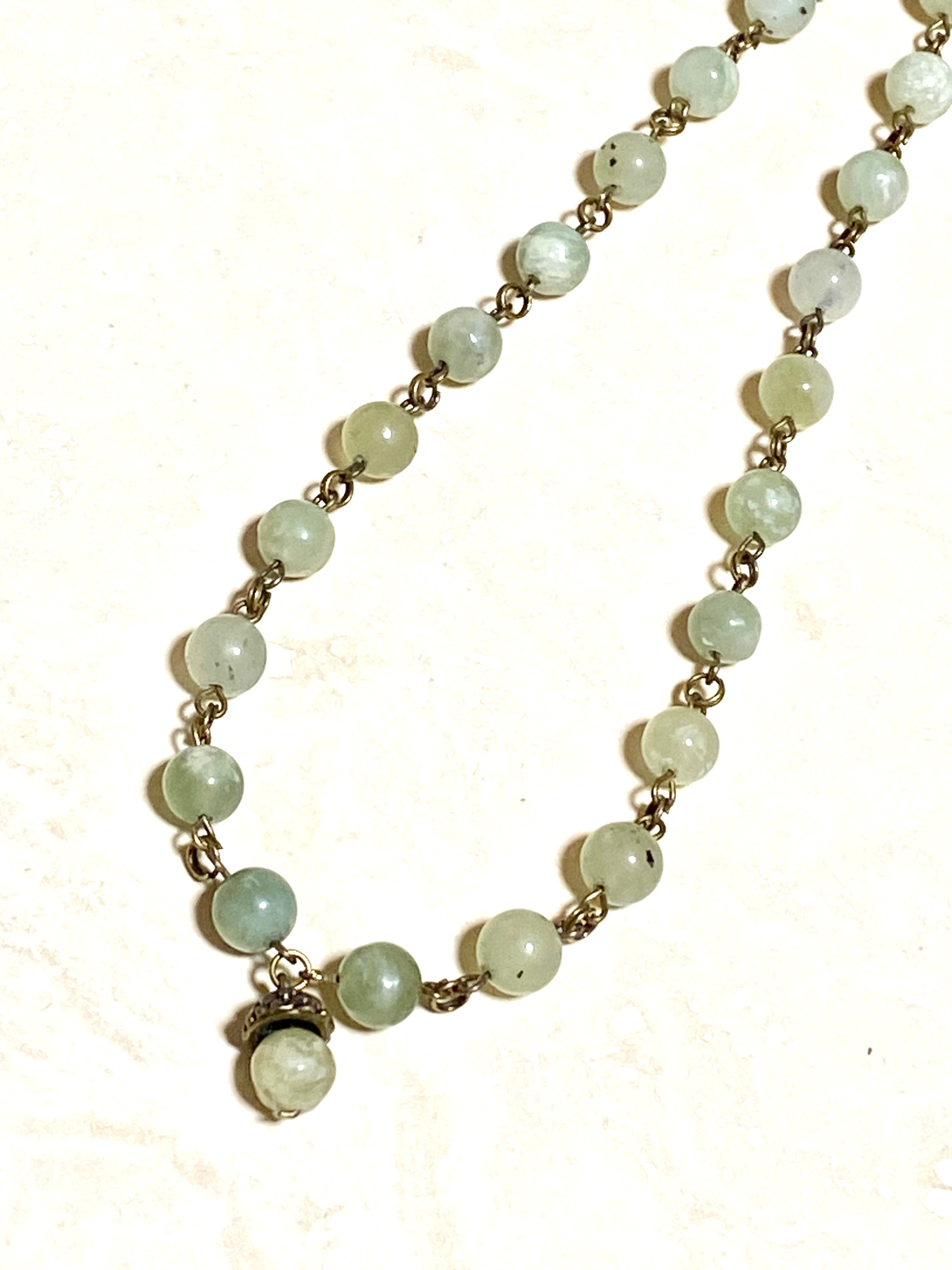Mint Green Serpentine Short Necklace, Cute Bronze Acorn Pendant - photo 3