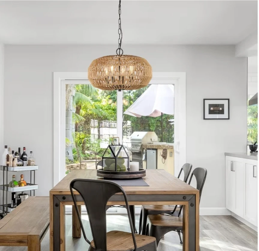 Wicker Hand Woven Basket Pendant Light ew in Box - photo 4