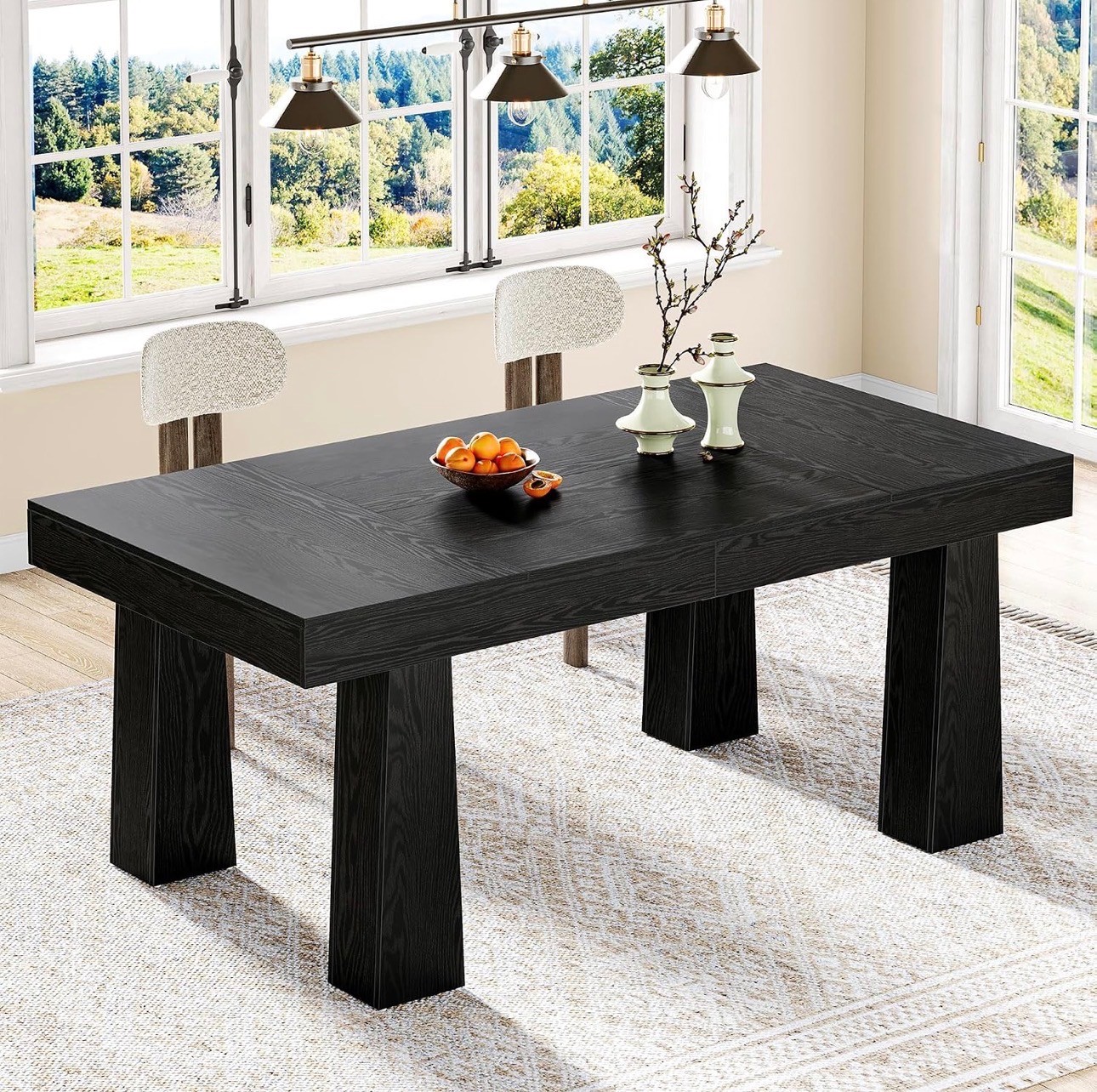 Black Dining Table 63" – Wood Table for 6, Brand New - photo 3