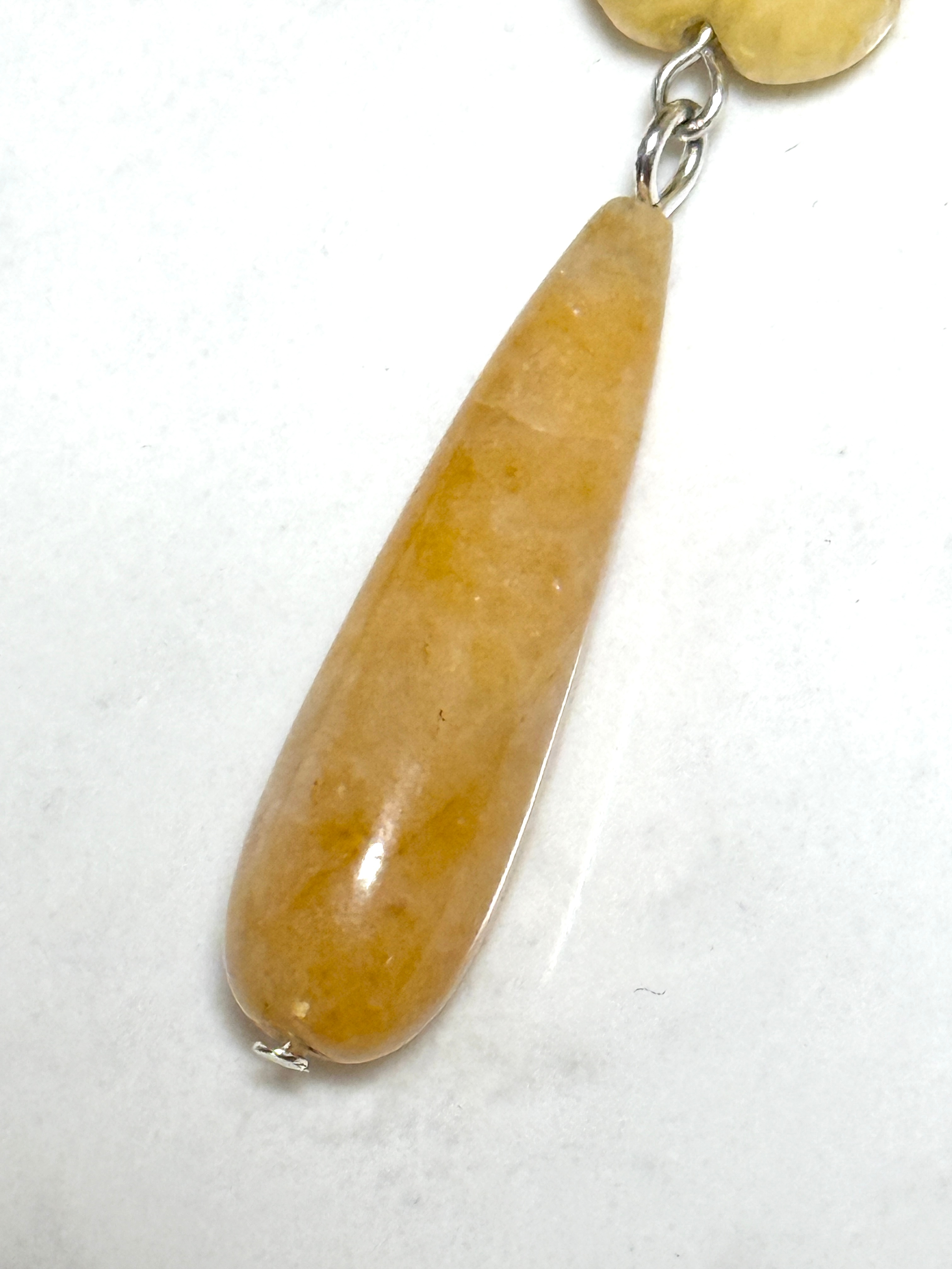 Yellow Orange Aventurine Flower Pendant,Long Drop Pendant - photo 5