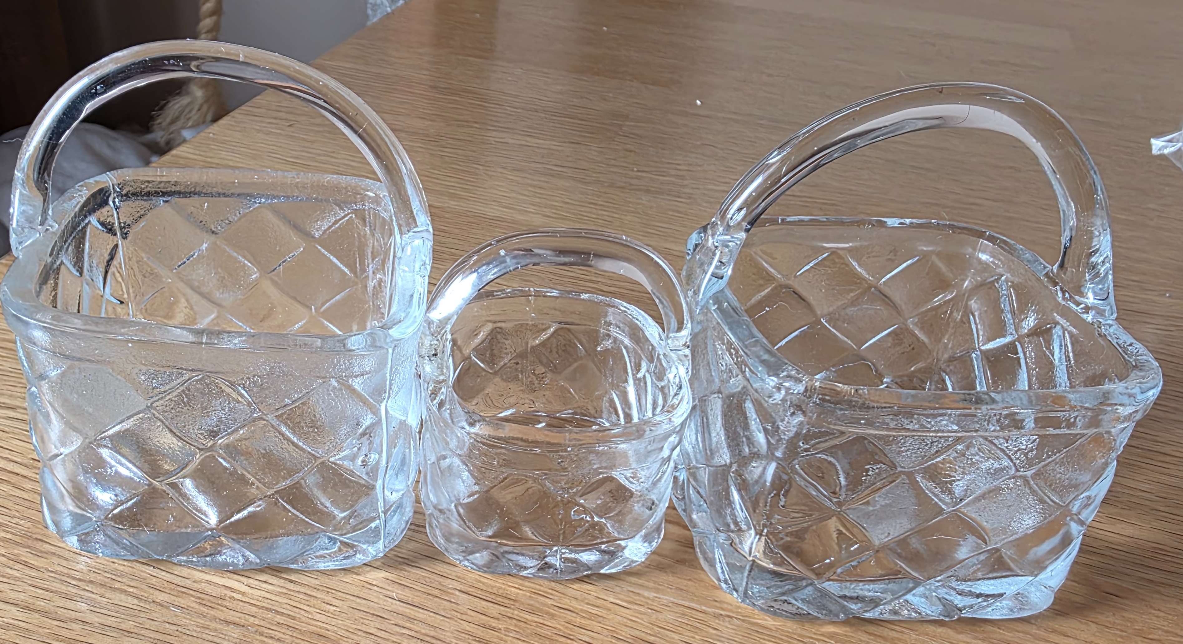 Set of 3 Vintage Clear Glass Baskets