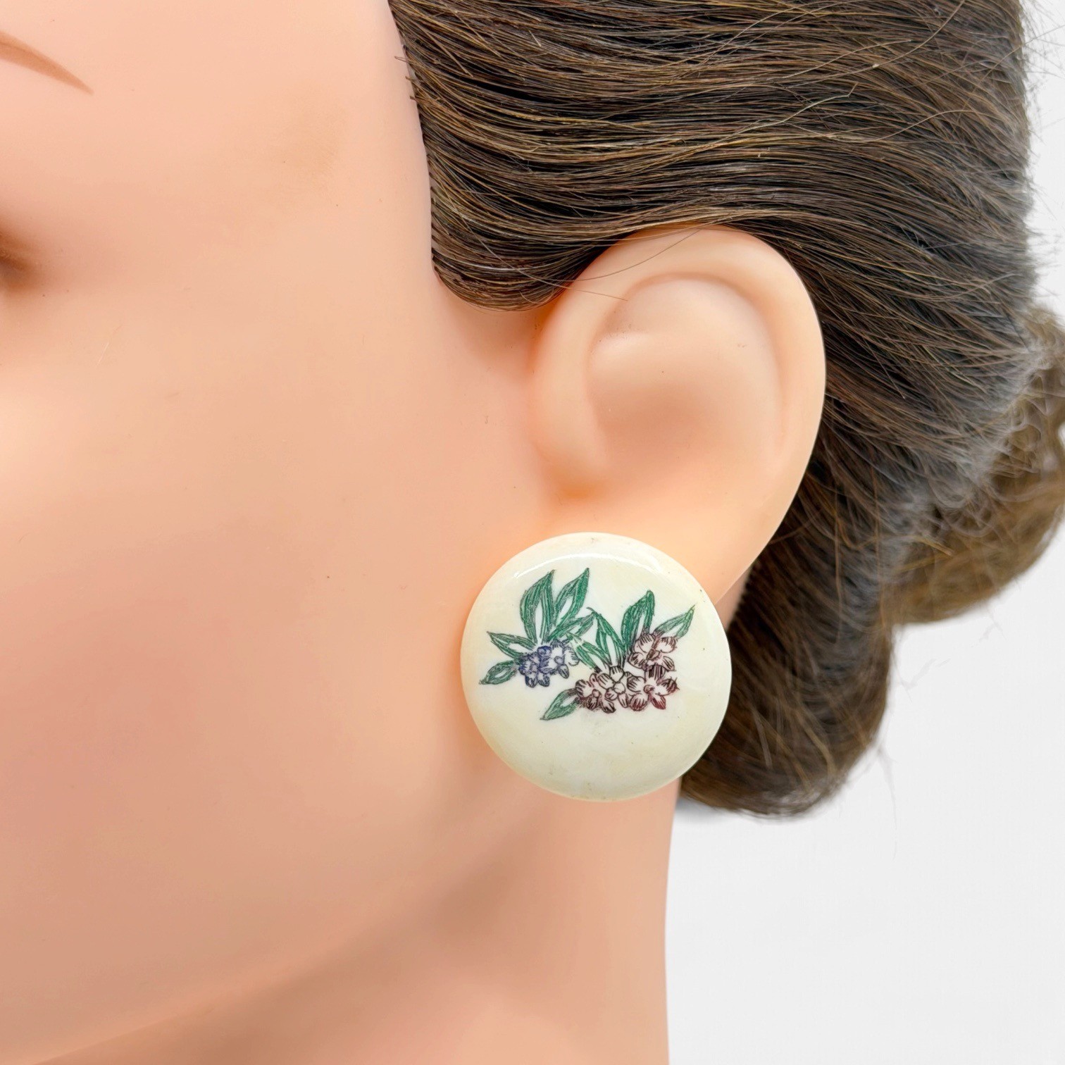 Vintage Japanese hand painted bone earrings - GM1104 - photo 4
