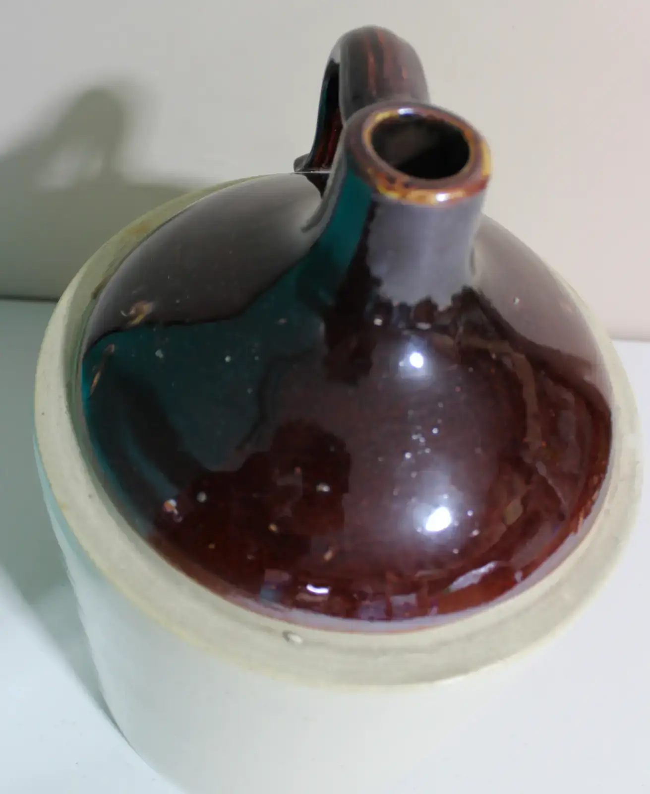 Antique Two-Tone Stoneware Whiskey Jug Primitive Moonshine Crock - photo 5