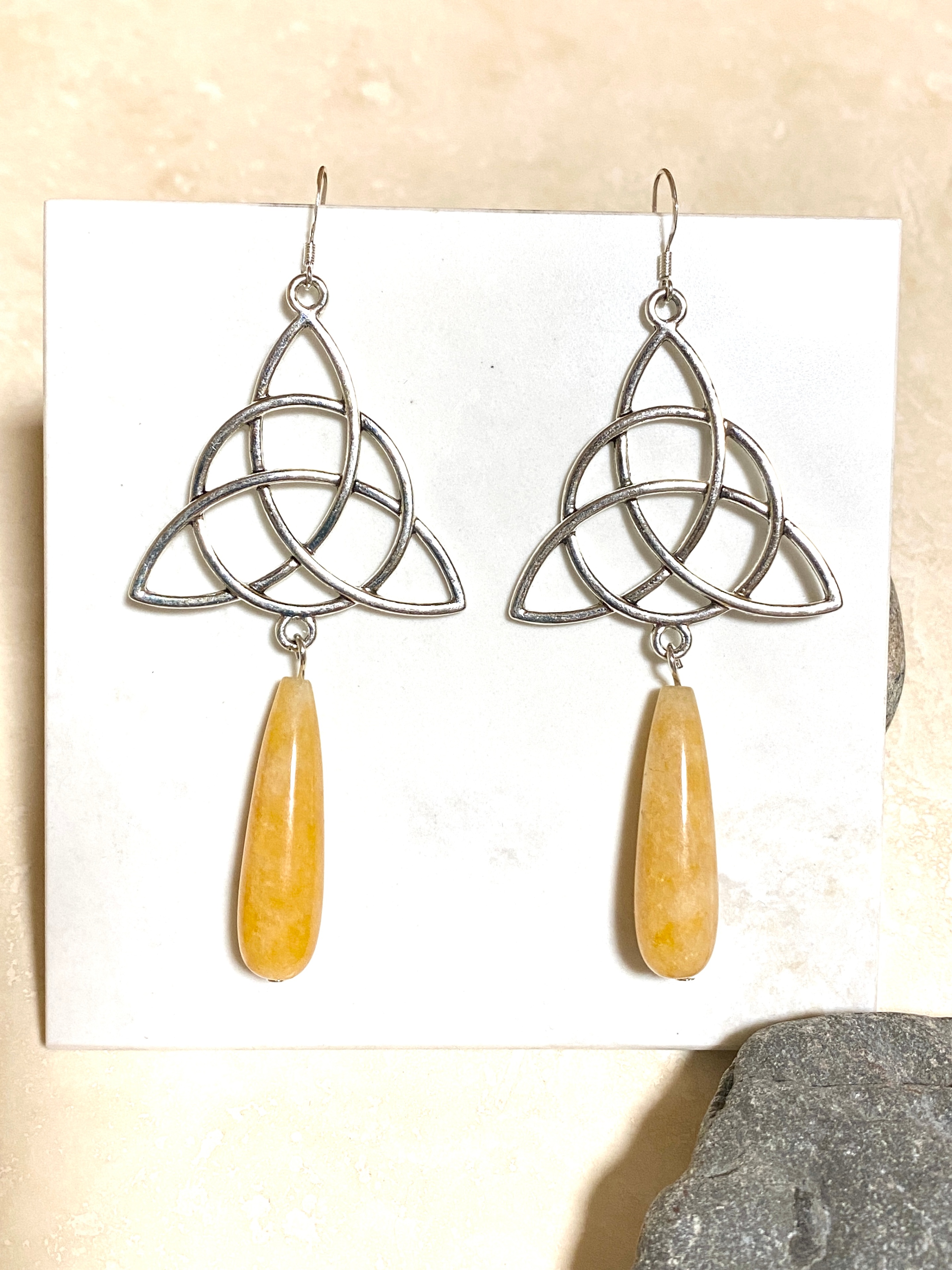 Yellow-Orange Aventurine Celtic Trinity Earrings, 925 Hooks - photo 2