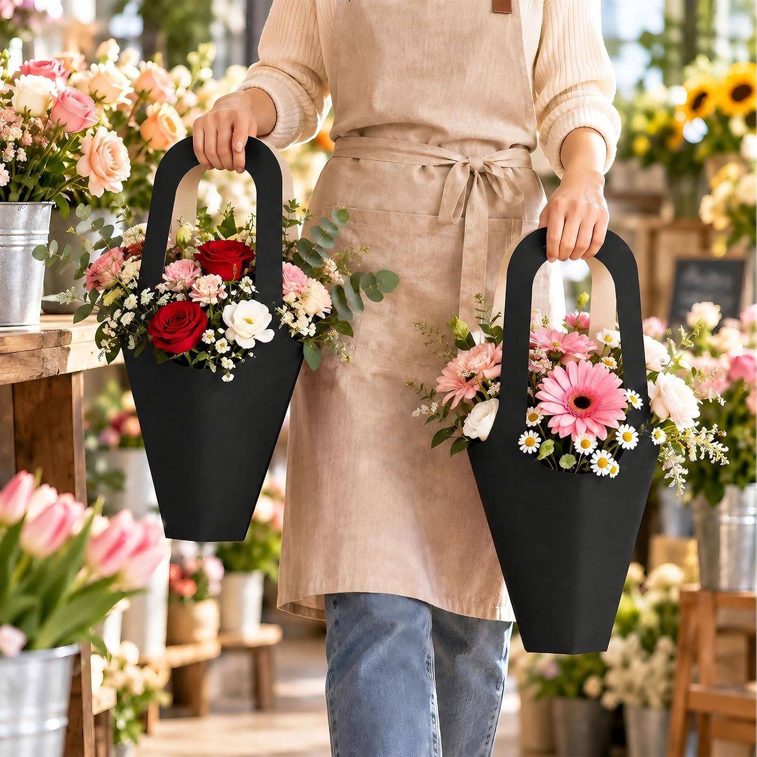 NEW~ Black Flower Bouquet Bags with Handles – 100 Pc - photo 3