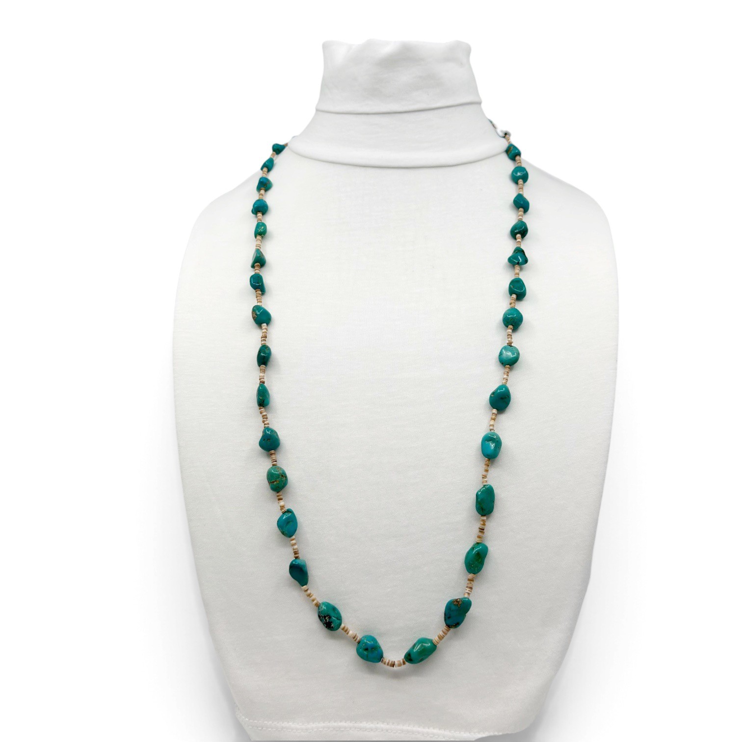 Navajo sterling silver turquoise & heishi shell bead necklace - photo 3