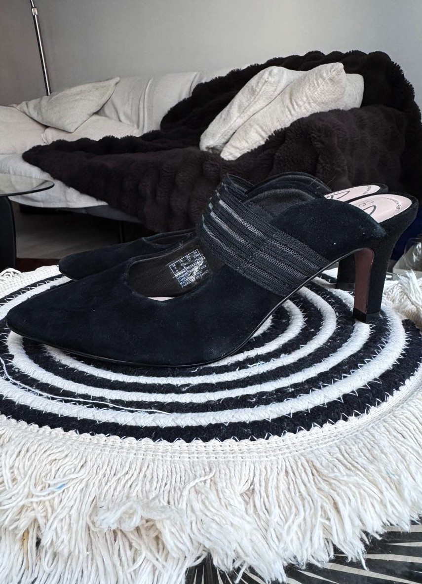 Black Suede Heeled Mules - Size 6.5 - photo 2
