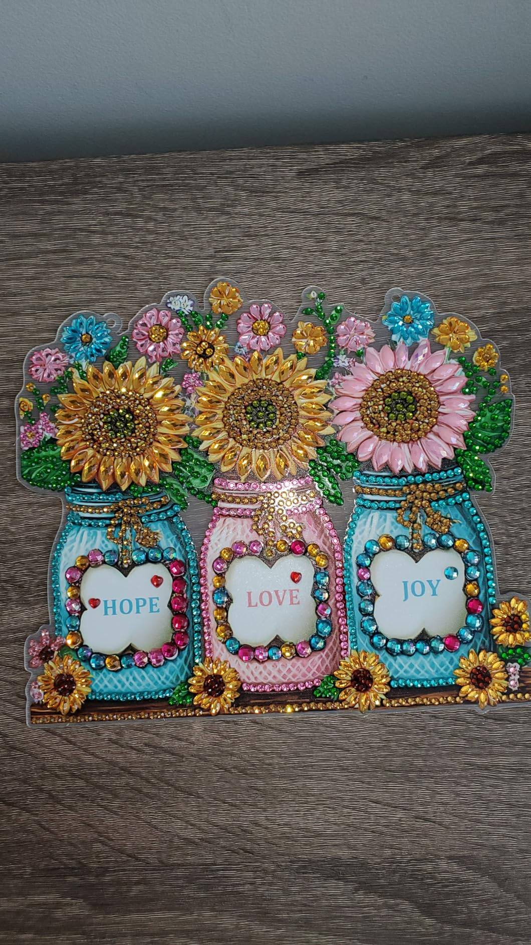 Sunflower "Hope Love Joy" Finished Diamond Art Hanging - photo 4