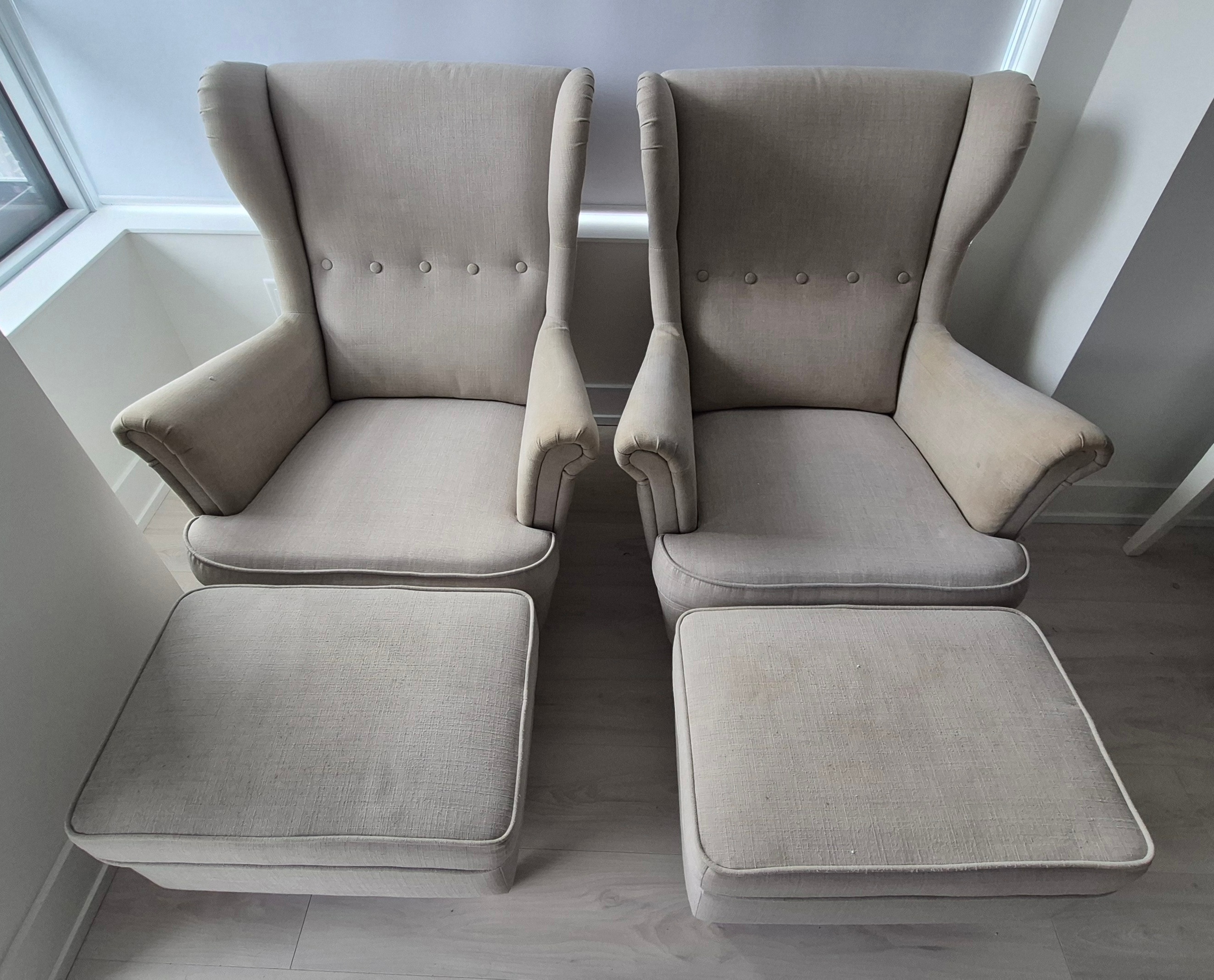 2x Wing Chairs with Footstool - IKEA Strandmon