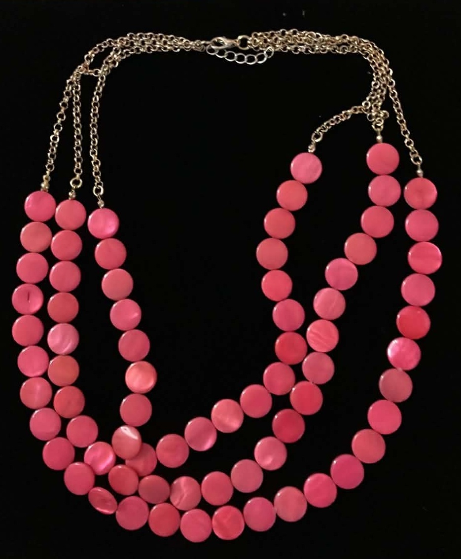 Necklace Multi-Strand Hot Pink Flat Beads - 20 Inches