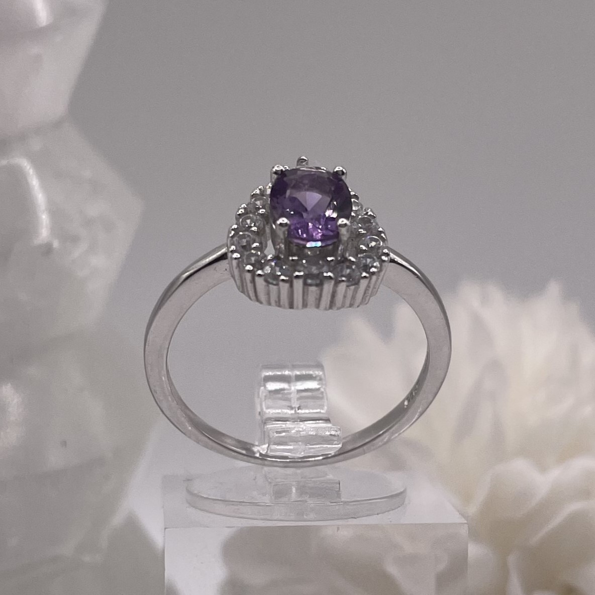 Amethyst & Cubic Zirconia Sterling Silver Ring (Size 7) - photo 5