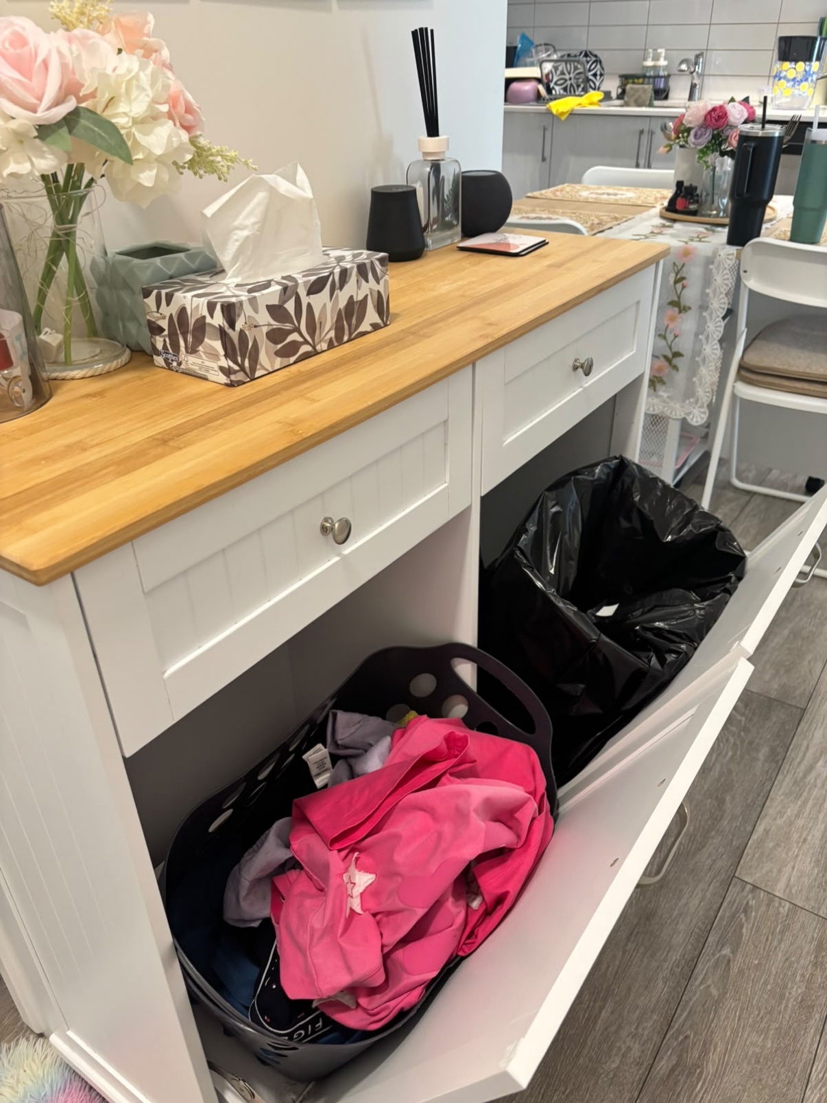 White Tilt-Out Laundry Hamper Cabinet with Drawers - photo 2