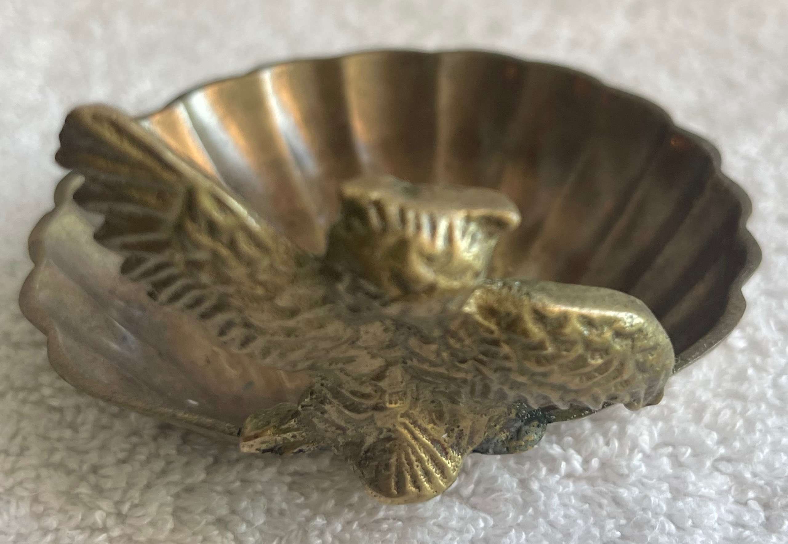 Vintage Brass Owl Scallop Shell Trinket Dish - photo 3