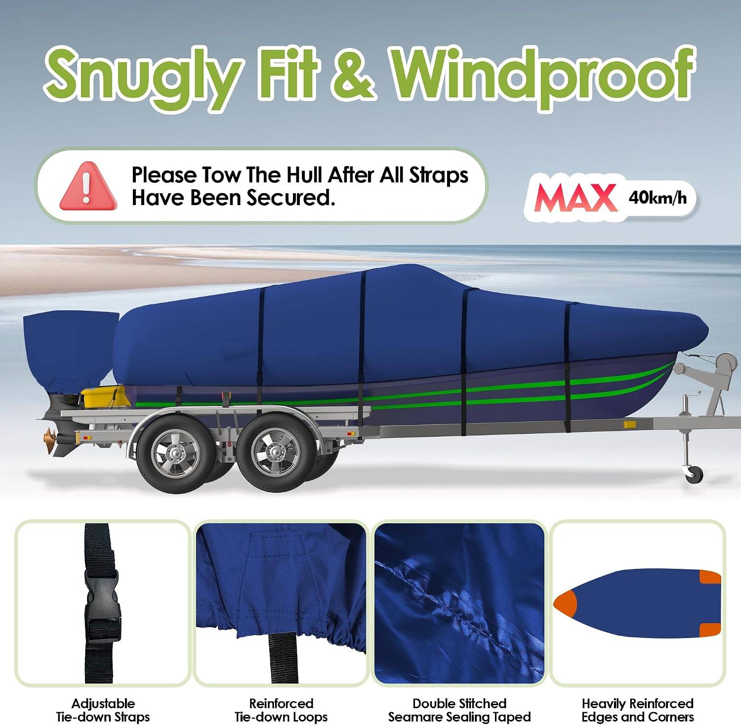 22-24 FT Heavy Duty Boat Cover, Waterproof UV Resist 102 Beam - photo 5