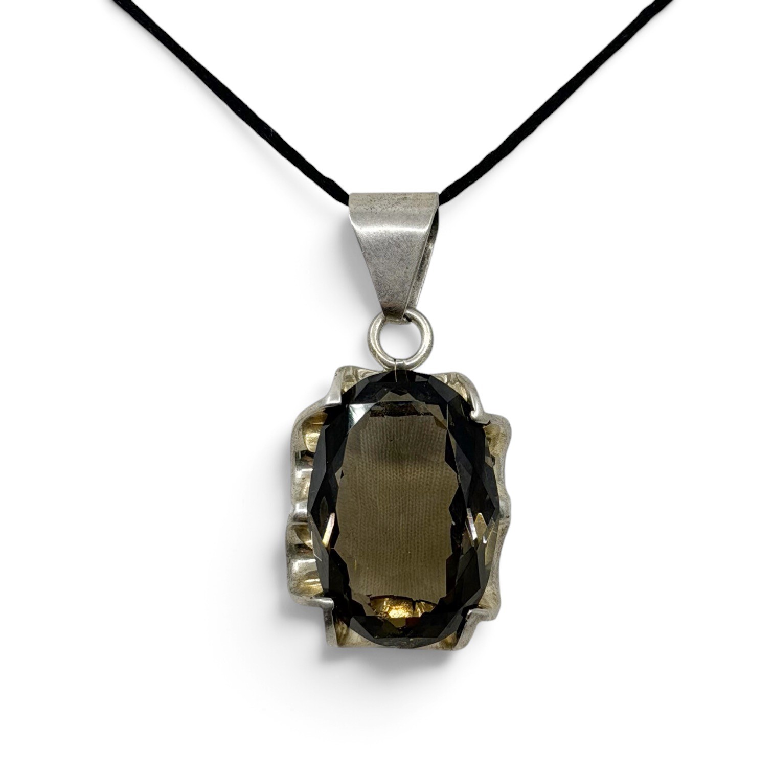Oversized Mexican sterling silver smoky Quartz pendant - GM1079