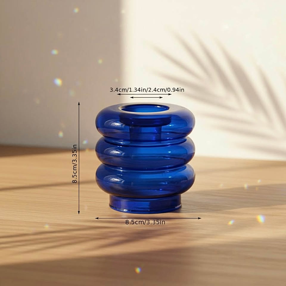 Cobalt Blue Bubble Glass Candlestick Holder / Mini Bud Vase - photo 2