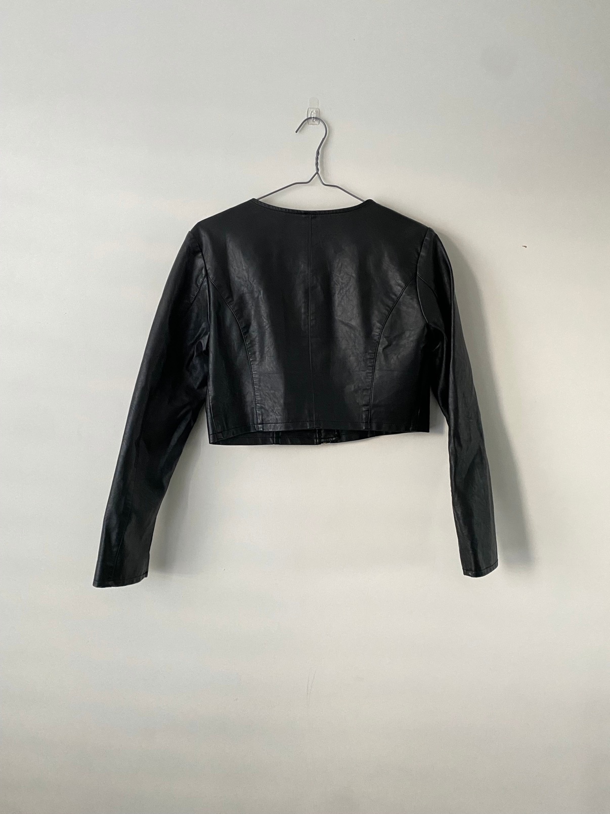 ONLY Black Faux-Leather Cropped Jacket, Size 36 - photo 2
