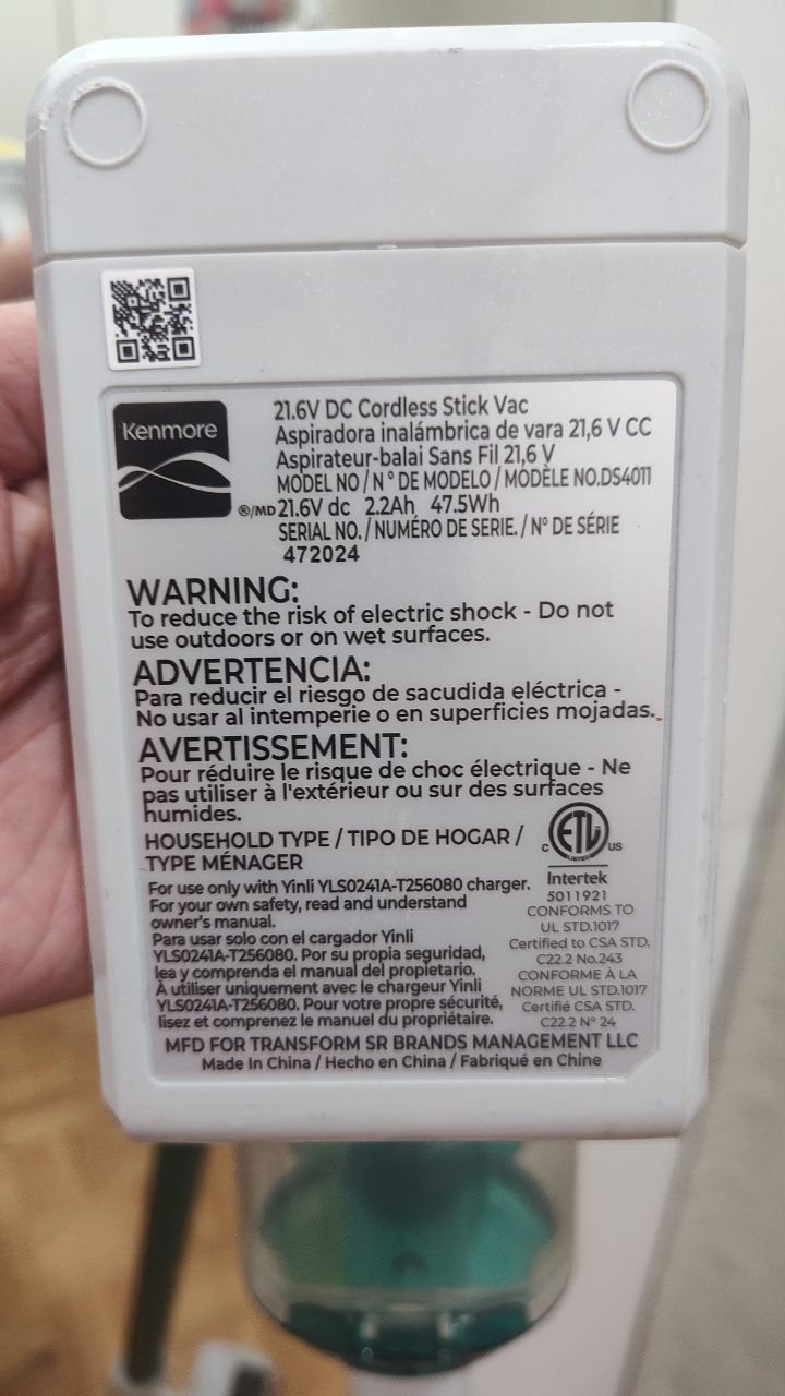 Kenmore CSV | Go Cordless Stick Vacuum Cleaner (DS4011) - photo 3