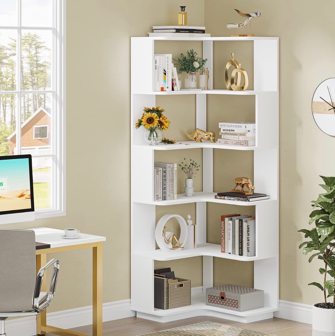 65" White 5-Tier Corner Bookshelf – Brand New - photo 5
