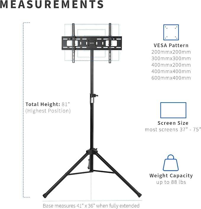 New VIVO Black Tripod TV Floor Stand up to 75" - photo 5