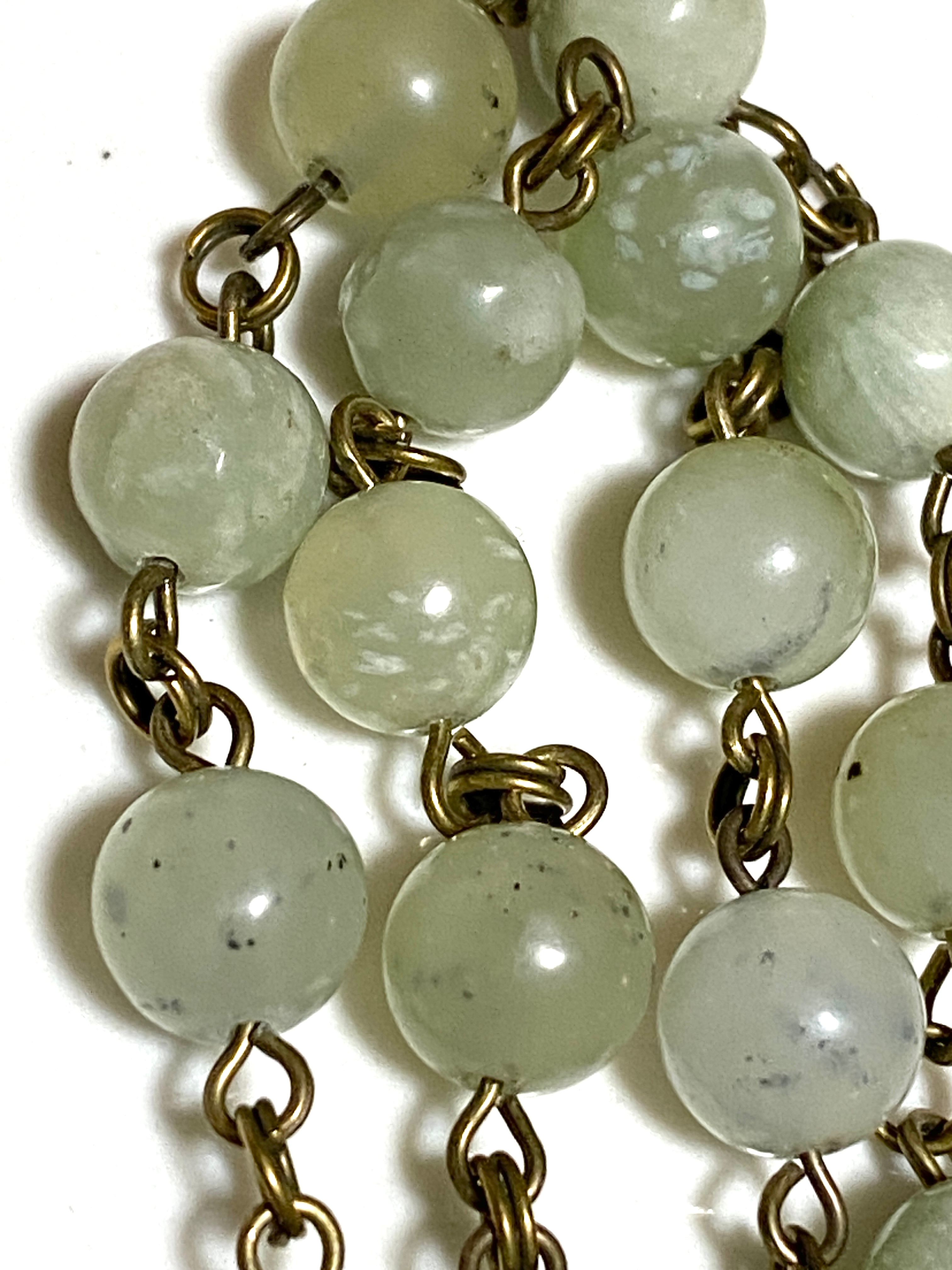 Mint Green Serpentine Necklace, Bronze Paw Print Heart Beat - photo 4