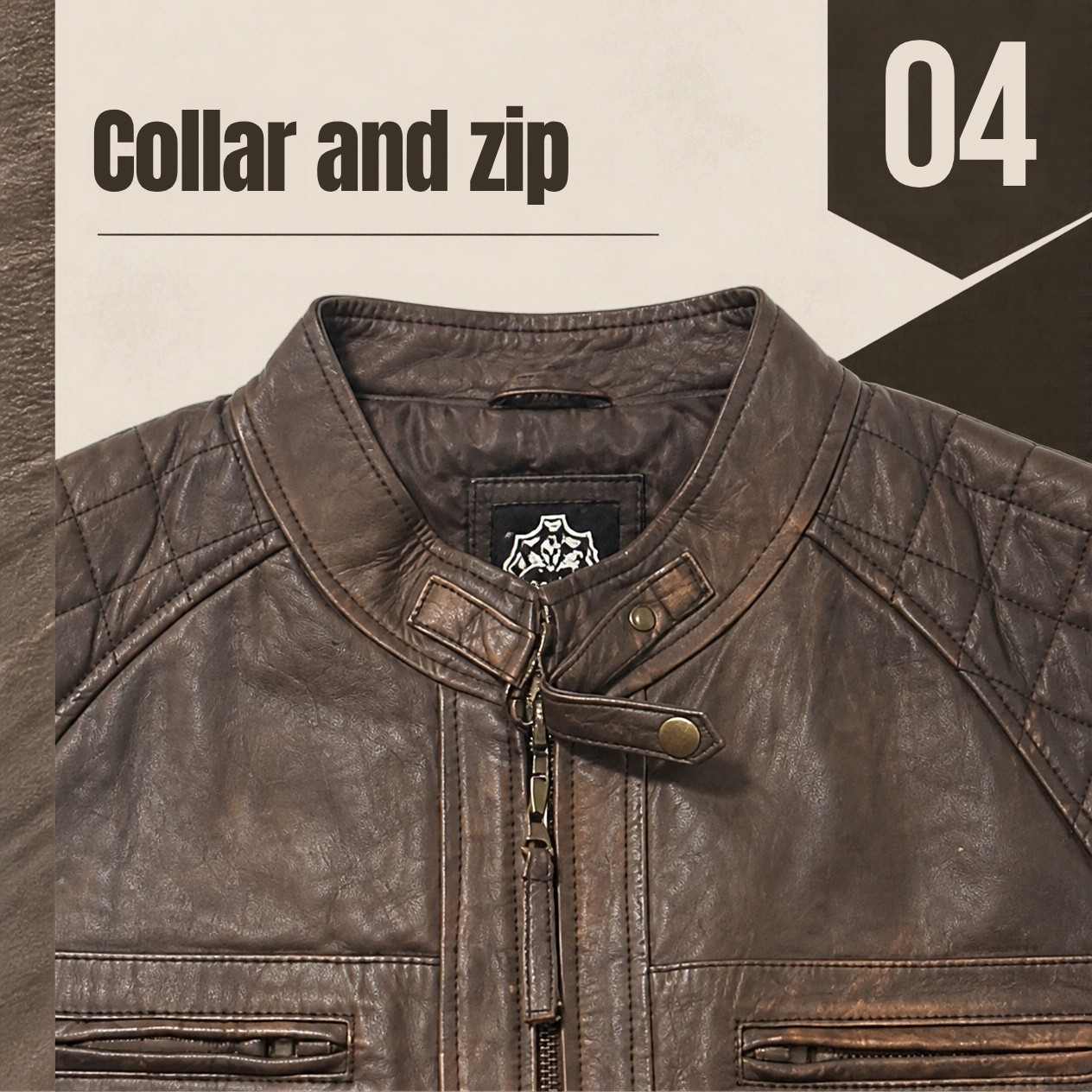 JKT-041 — Men's brown quilted leather moto — brand new, size 2XL - photo 3