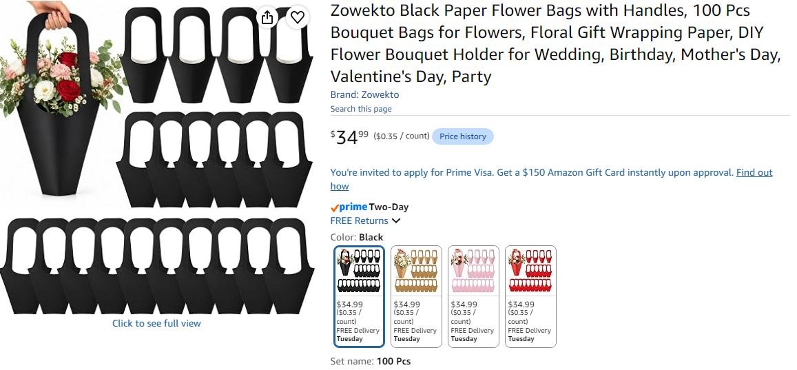 NEW~ Black Flower Bouquet Bags with Handles – 100 Pc - photo 5