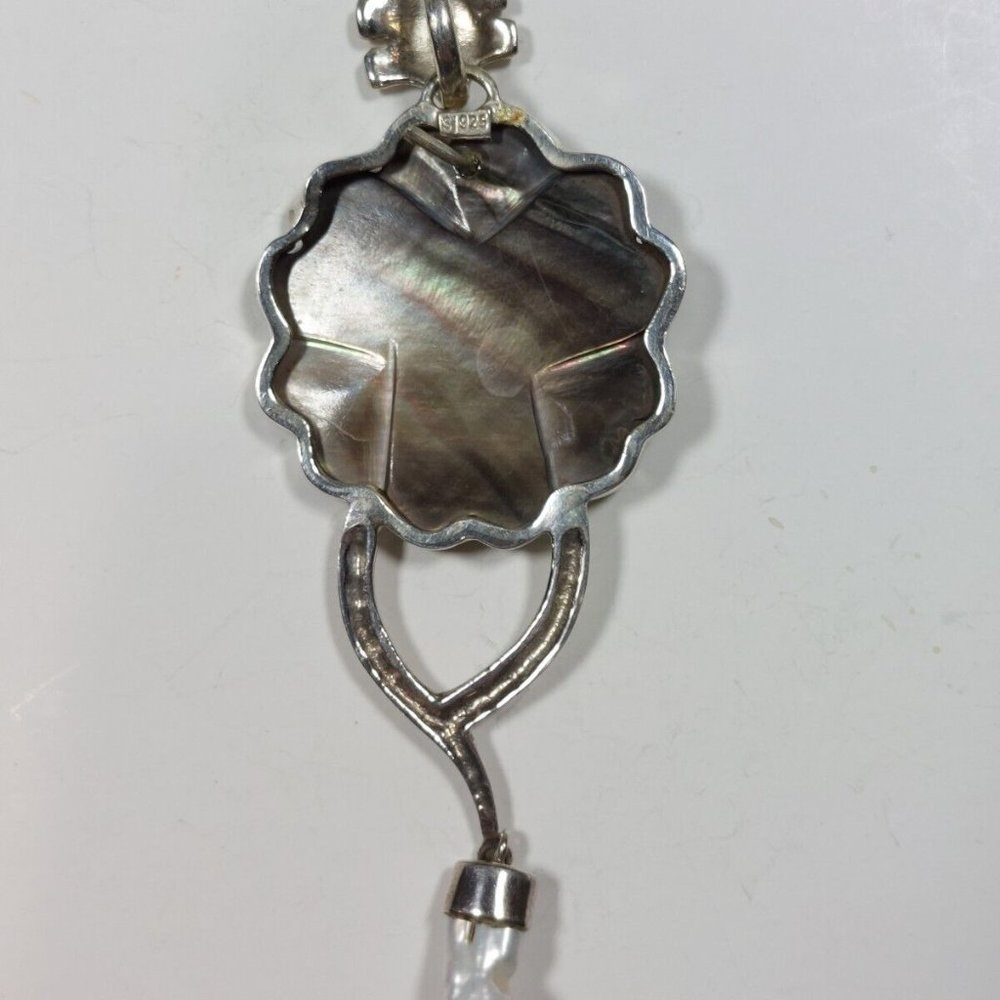 Sterling Silver 925 Mother of Pearl Flower Pendant Handmade - photo 2