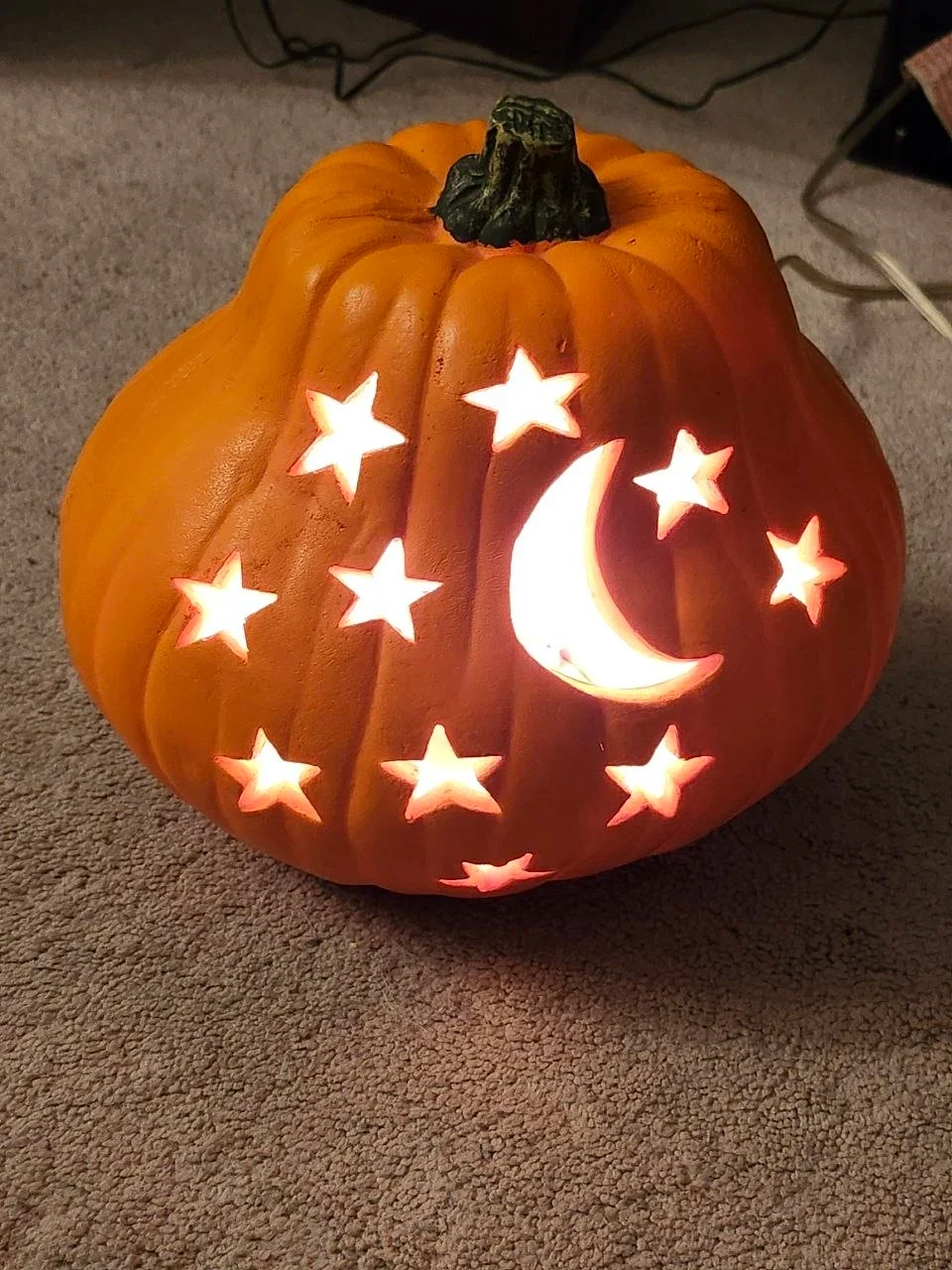 Halloween Light-up Pumpkin Decor with Moon and Stars