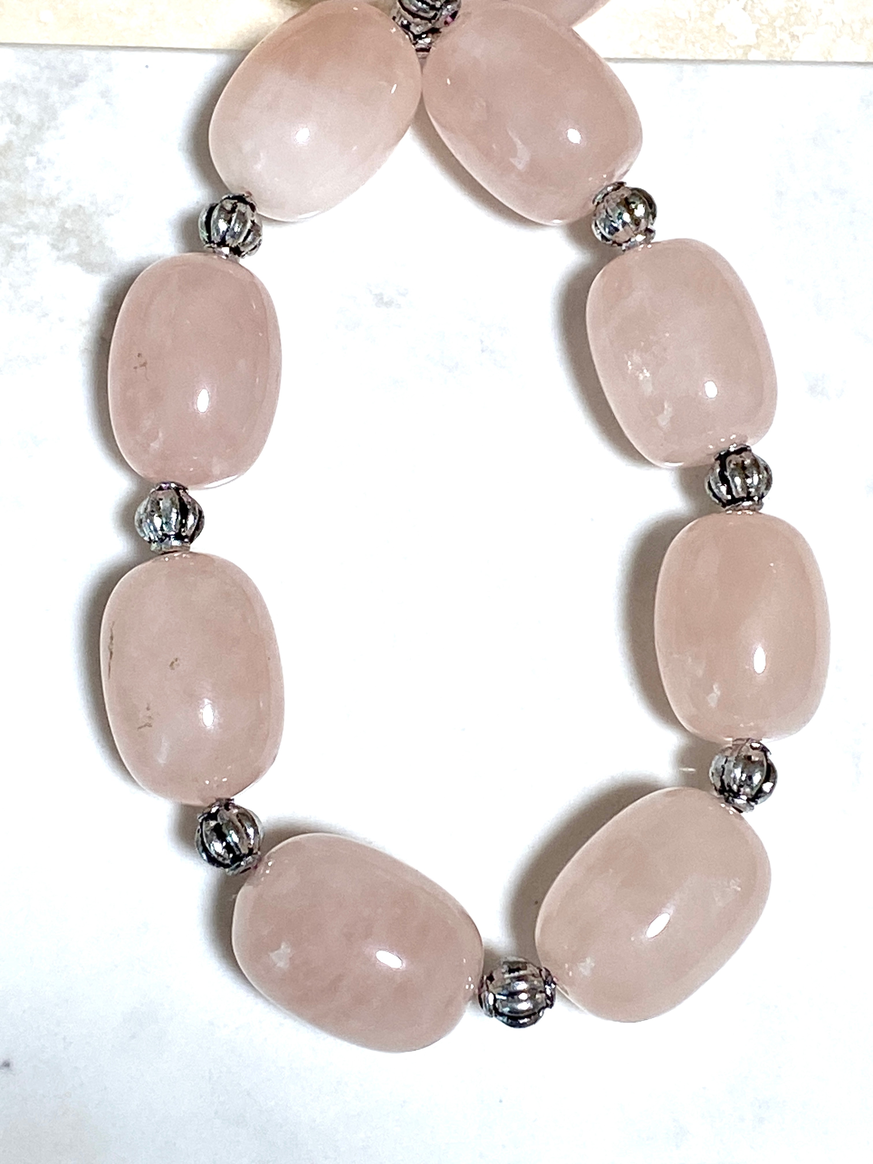 Beaded Rose Quartz Necklace, Large Gemstone Matinee Necklace - photo 4