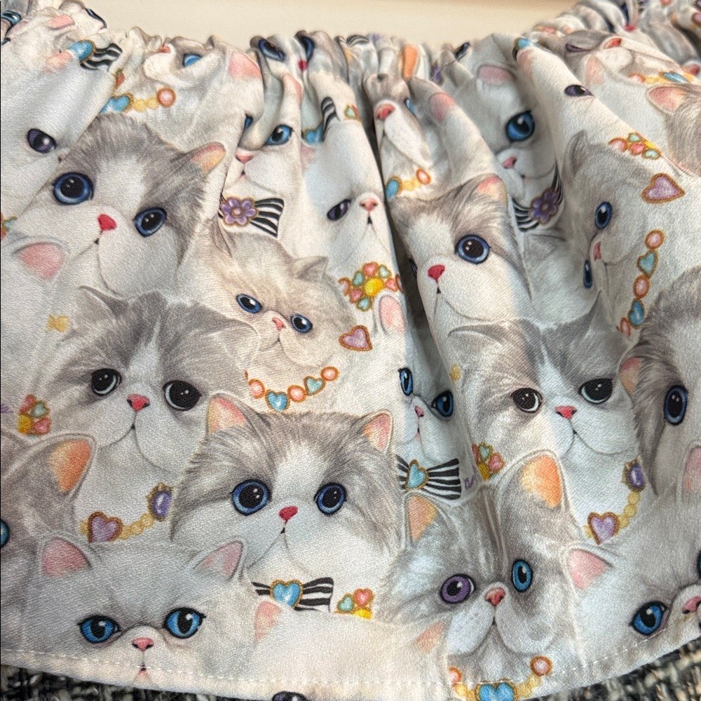 Cute Cat Print Off the Shoulder Tweet Mini Dress