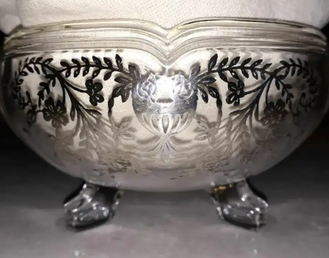 Vintage glass & applied silver plate footed bowl planter - photo 2