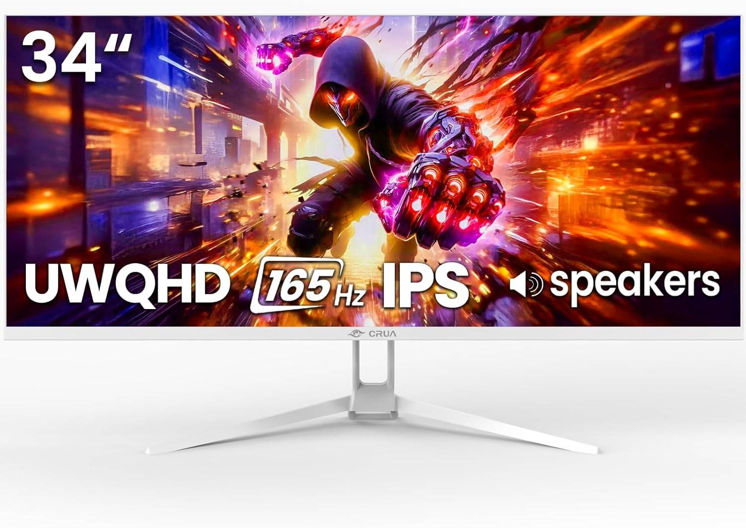 CRUA 34" WQHD 165Hz IPS Ultrawide Gaming Monitor – White | BNIB