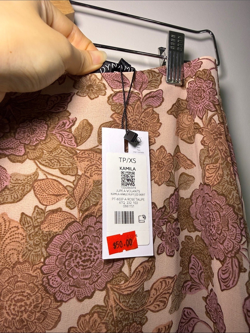 NWT Dynamite Slit Floral Ruffle Maxi Skirt - Pink & Brown - photo 2