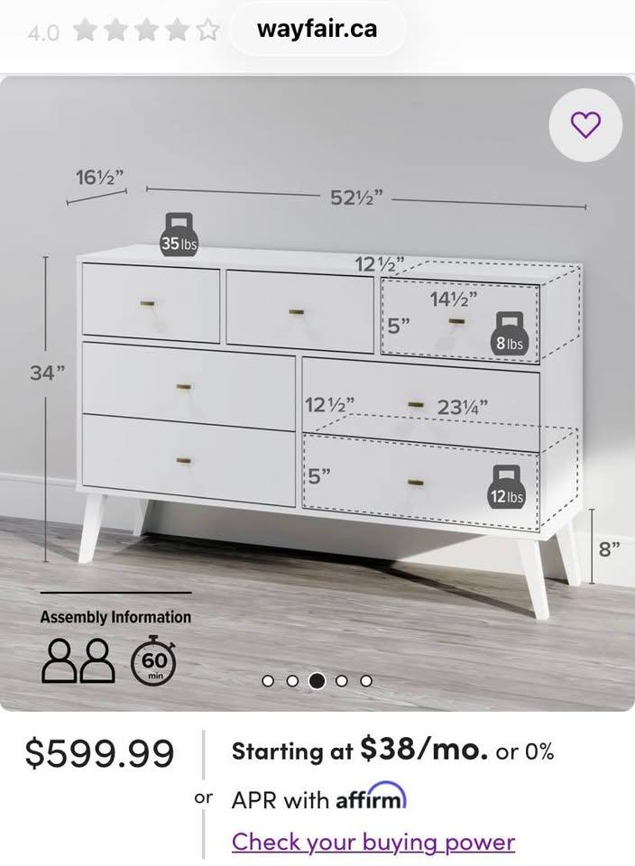 Prepac Milo 7 Drawer Dresser – Like New – White Solid Wood - photo 2