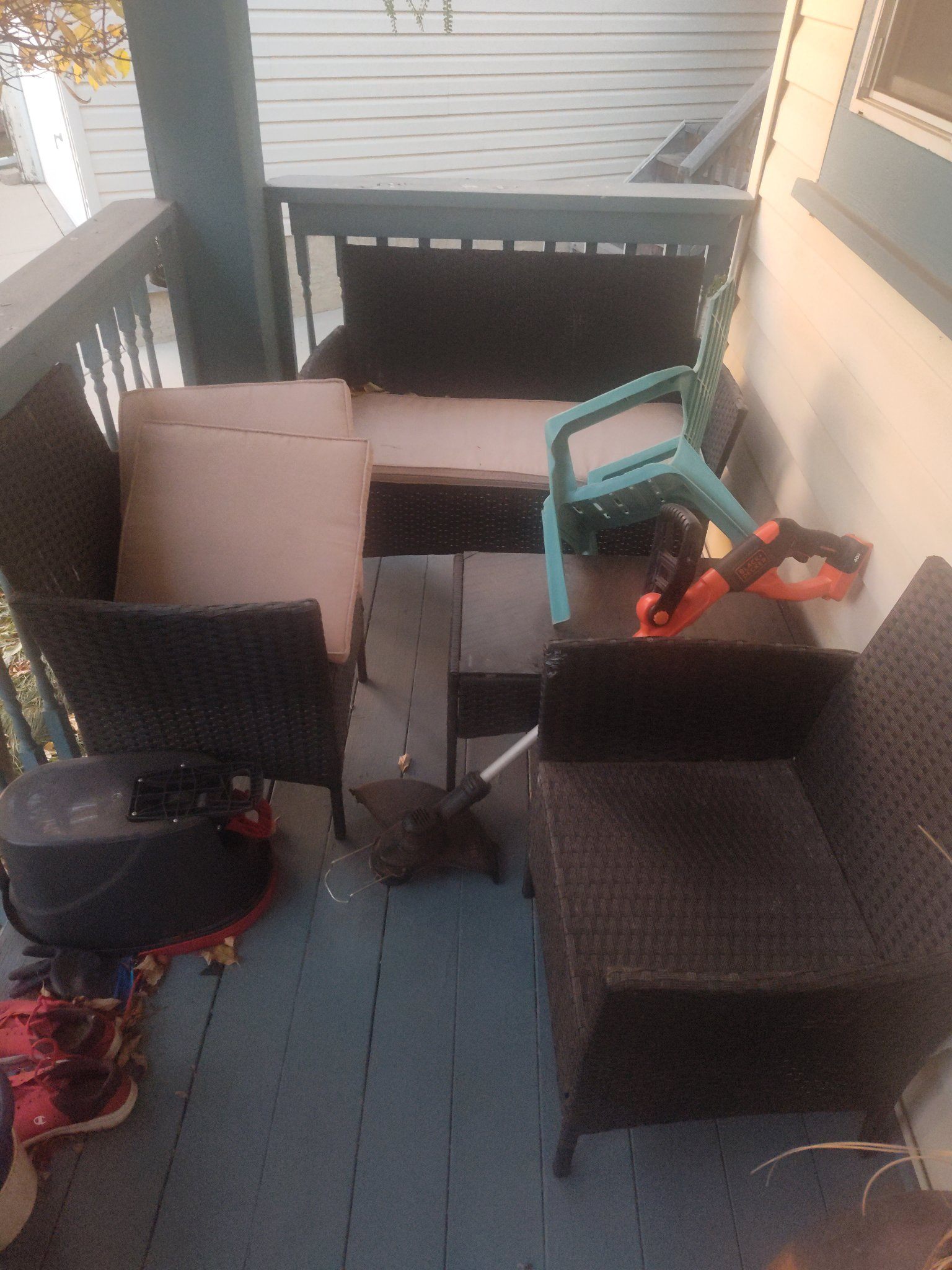 Wicker Patio Set — Loveseat, Chairs, Table + Cushions - photo 4