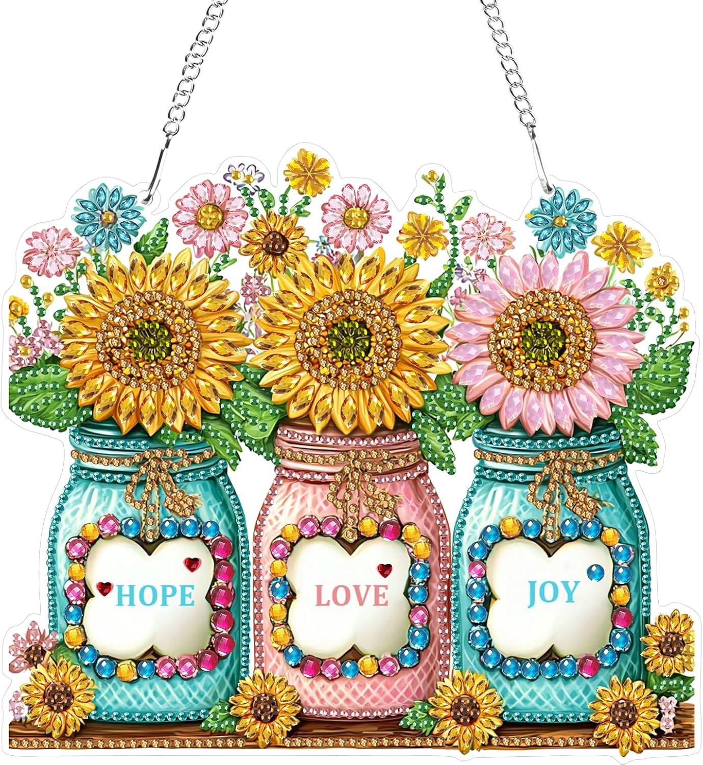 Sunflower "Hope Love Joy" Finished Diamond Art Hanging