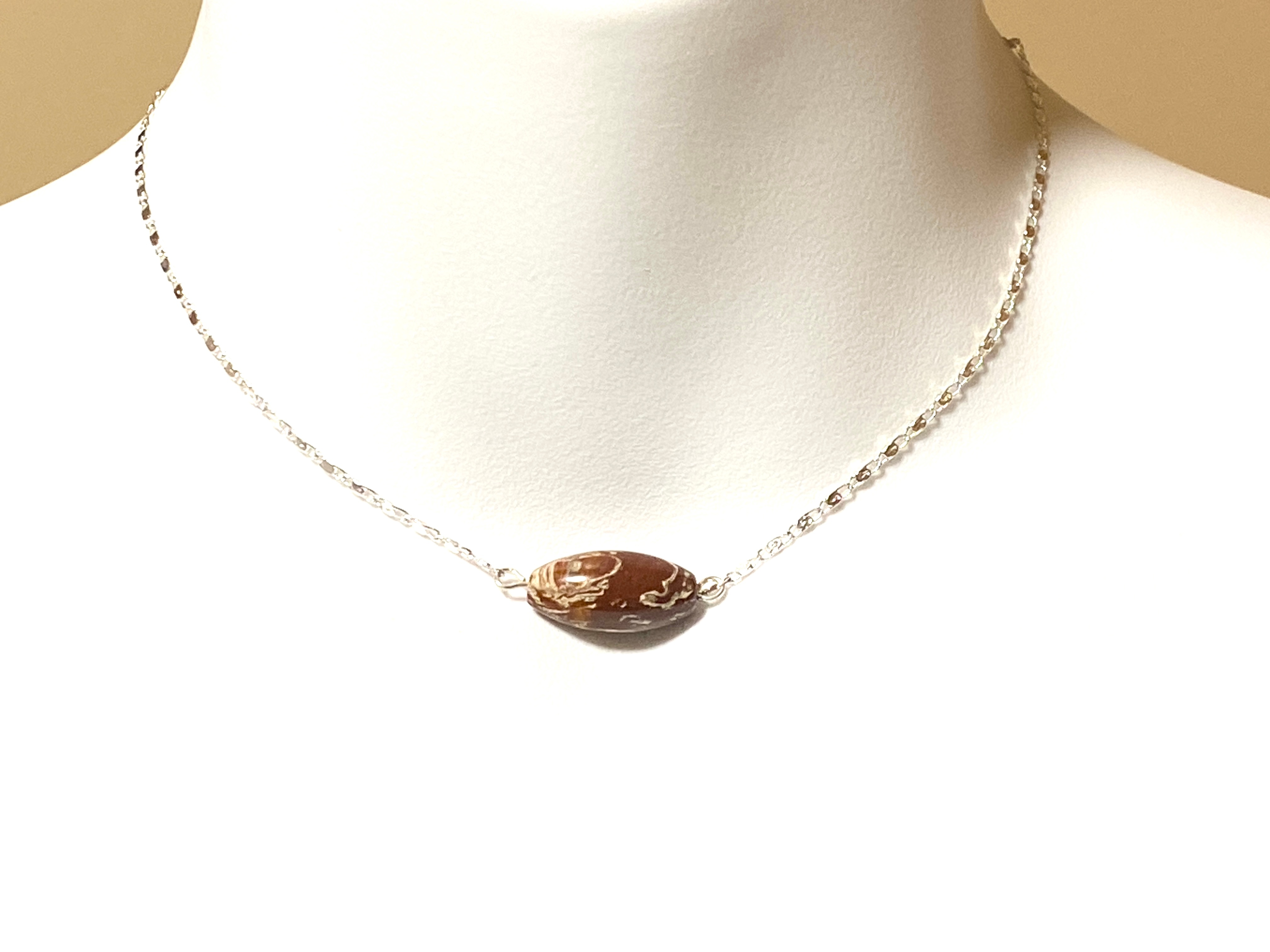 Earthy Convoluted Jasper Short Necklace, Stainless Chain - photo 2