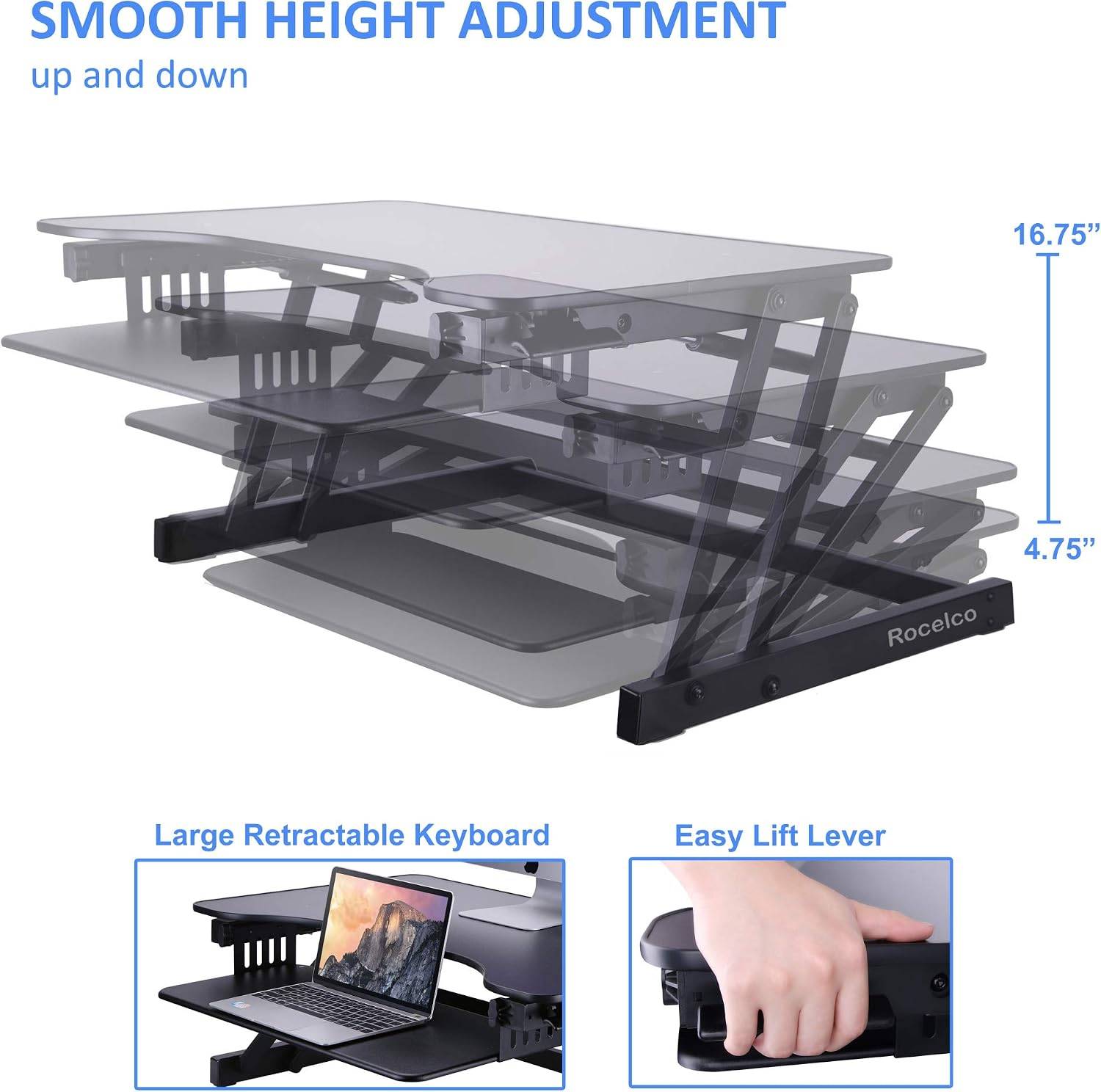 Rocelco 32" Sit-Stand Adjustable Desk Riser & Retract Keyboard - photo 3