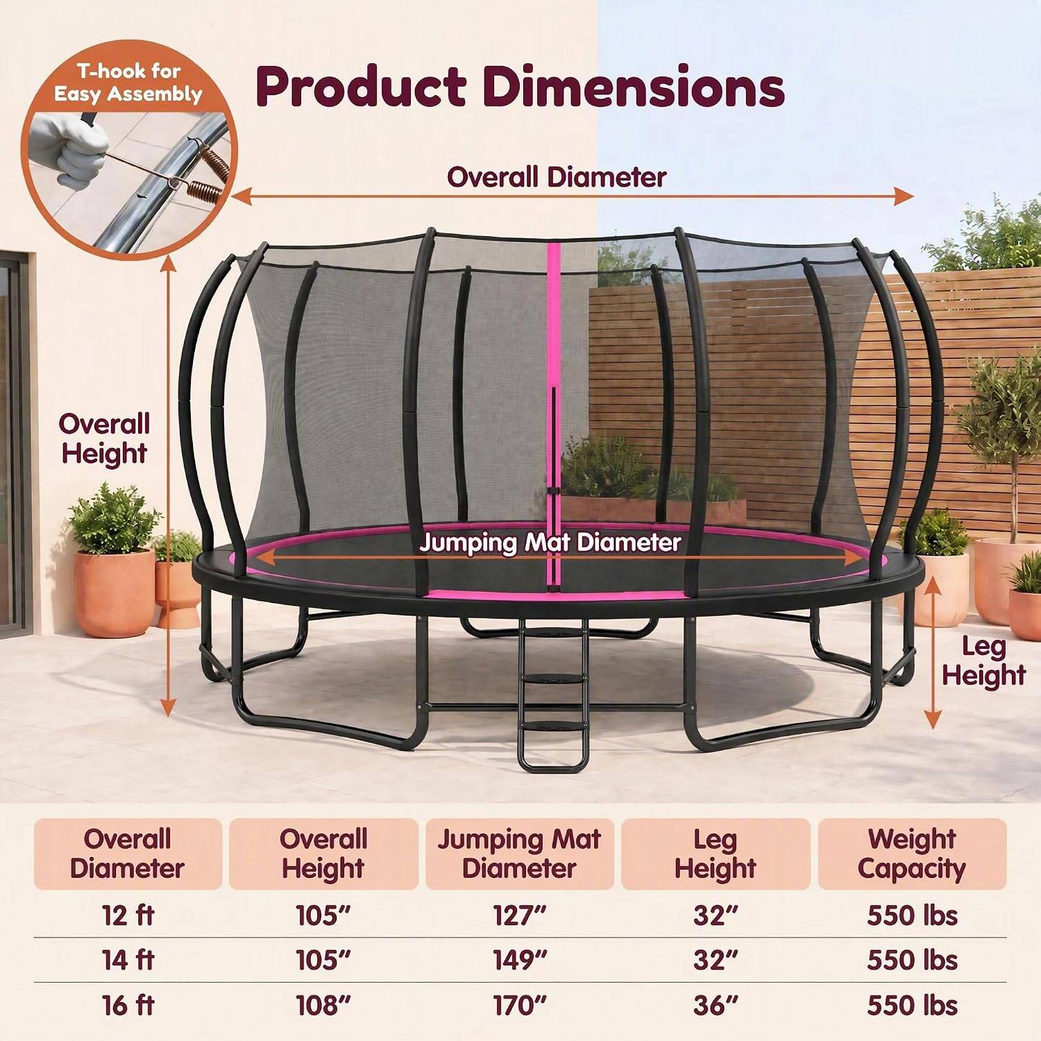 GYMAX 16FT Outdoor Trampoline Enclosure Net Ladder 550LBS - photo 2