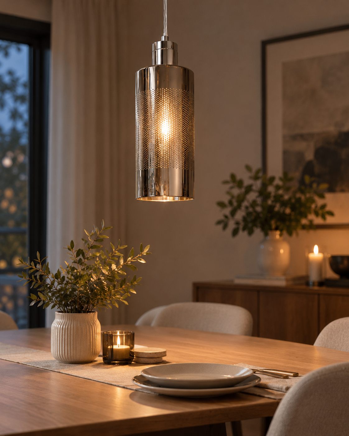 Smoked Chrome Glass Cylinder Pendant Light, Modern Hanging Lamp - photo 2