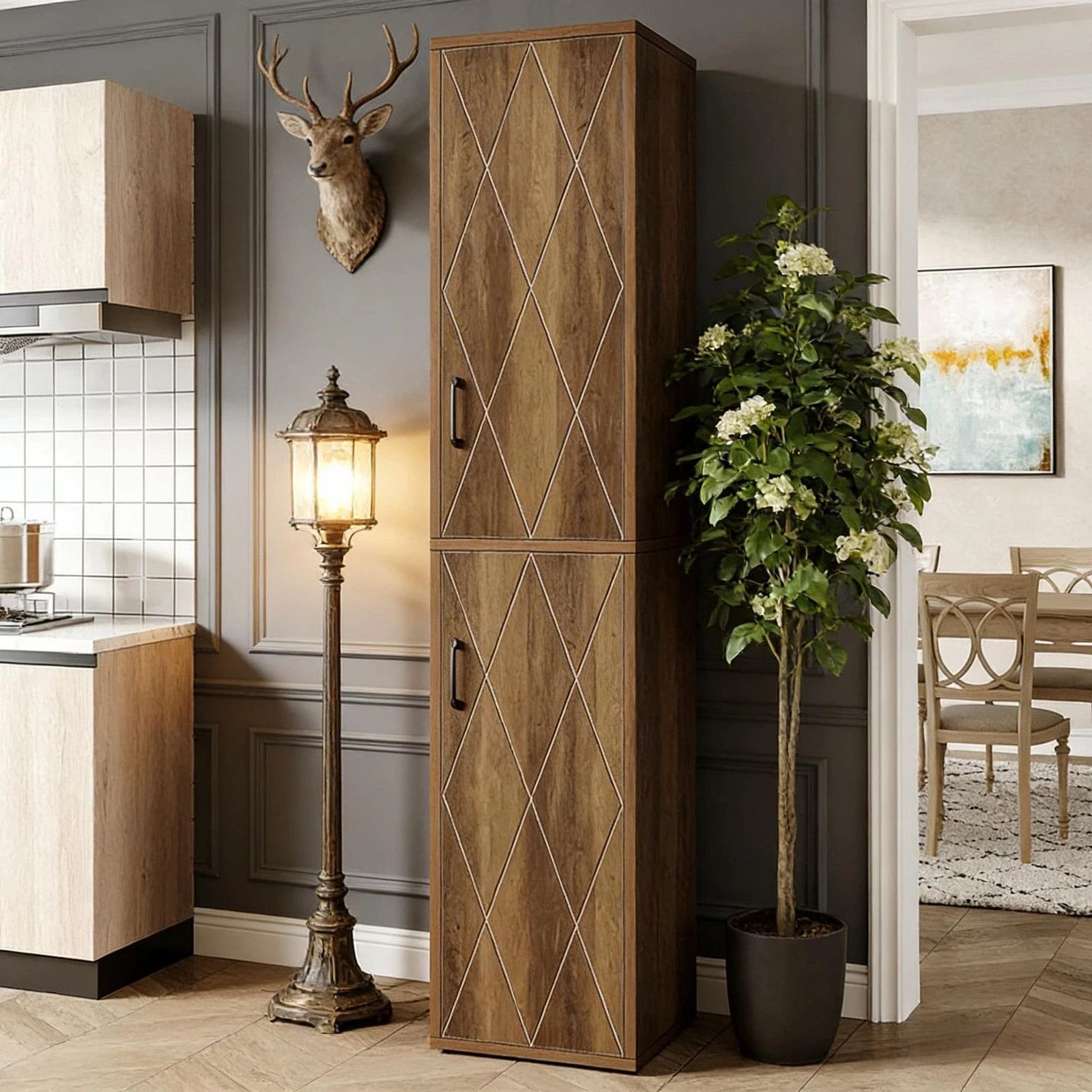 Free-Standing Wood Storage Cabinet, 6 Adjustable Shelves - photo 4