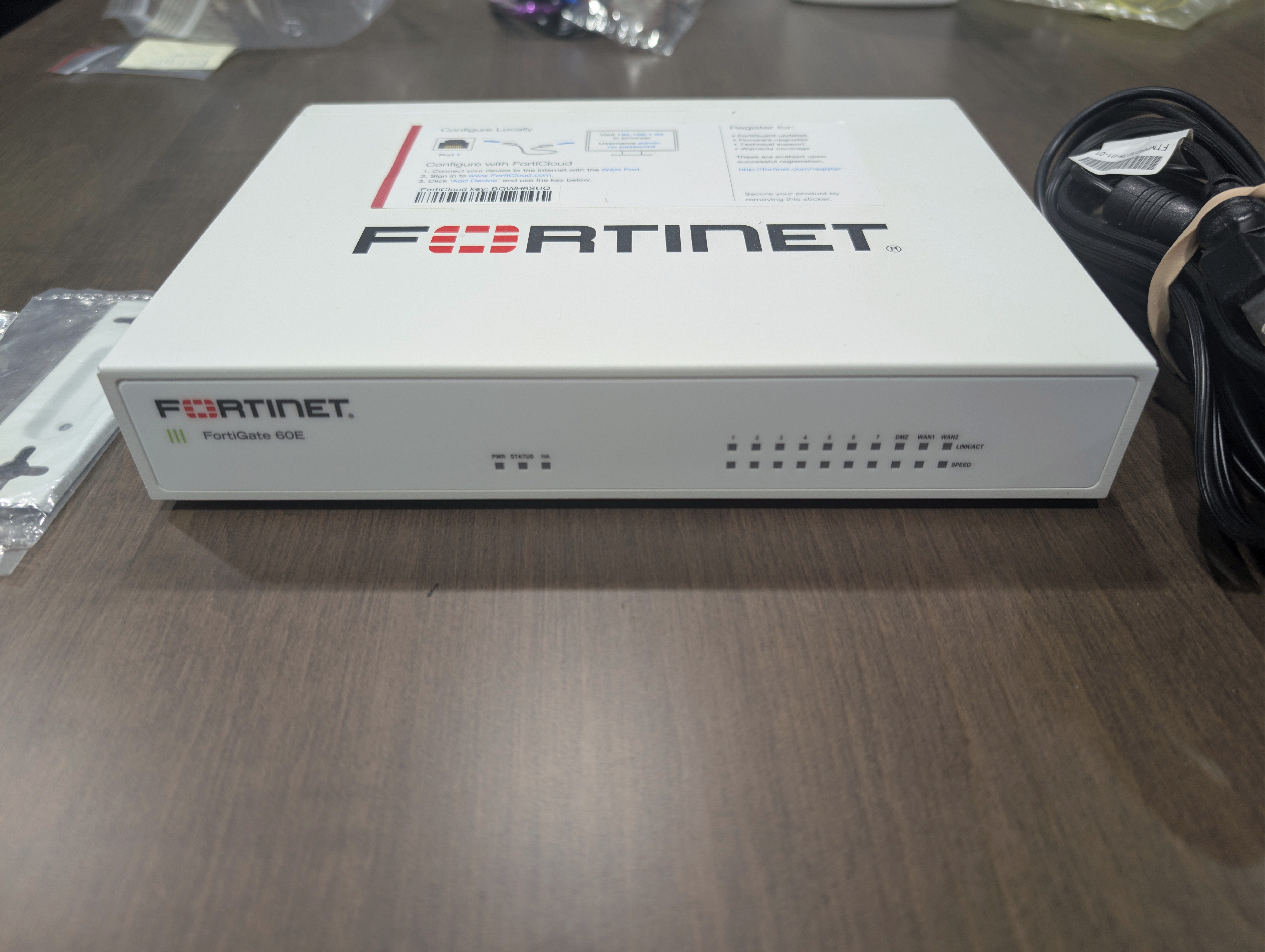 Fortigate 60E Firewall with Power Supply and Mounting Bracket