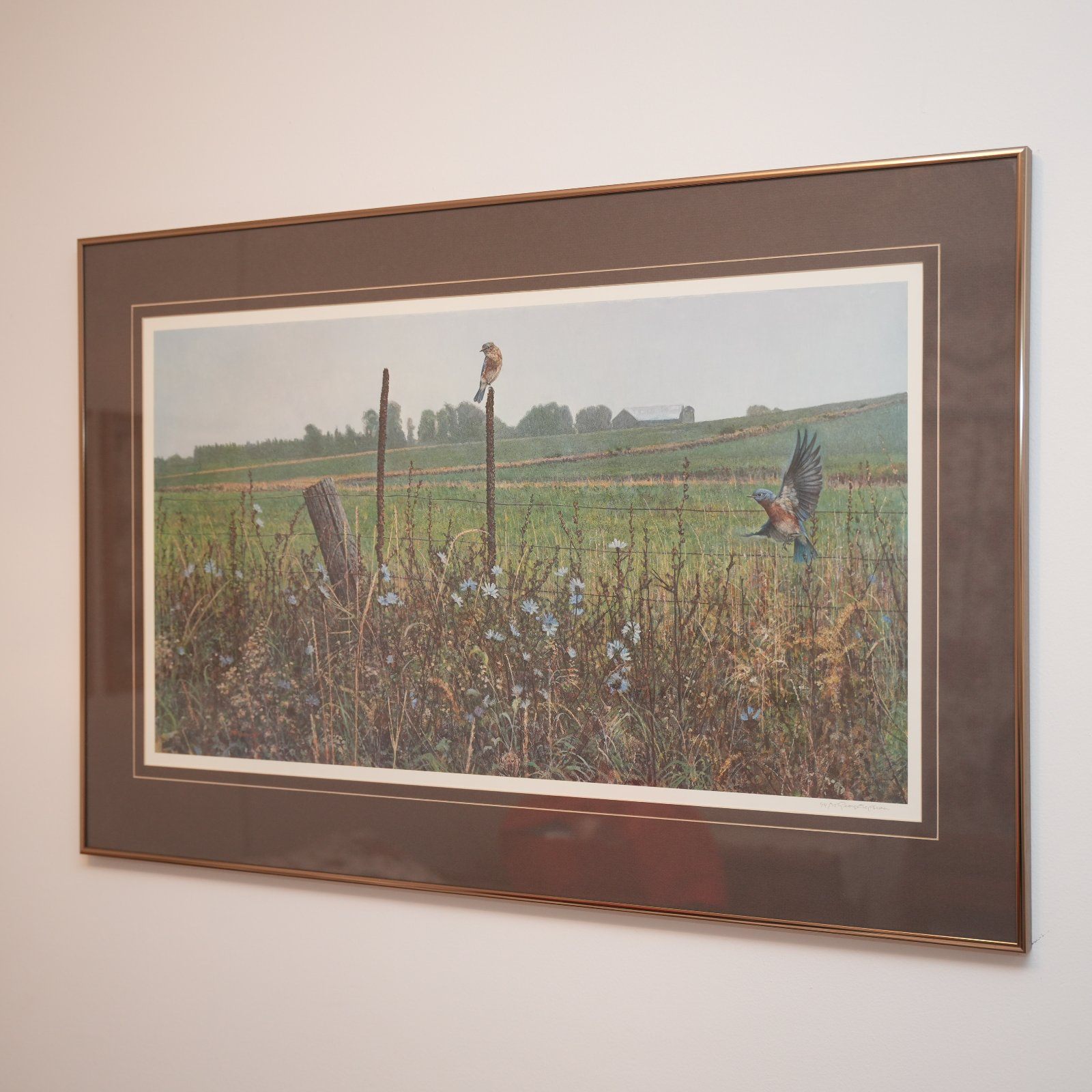 Large Framed George McLean “Bluebirds” print – Rare Signed