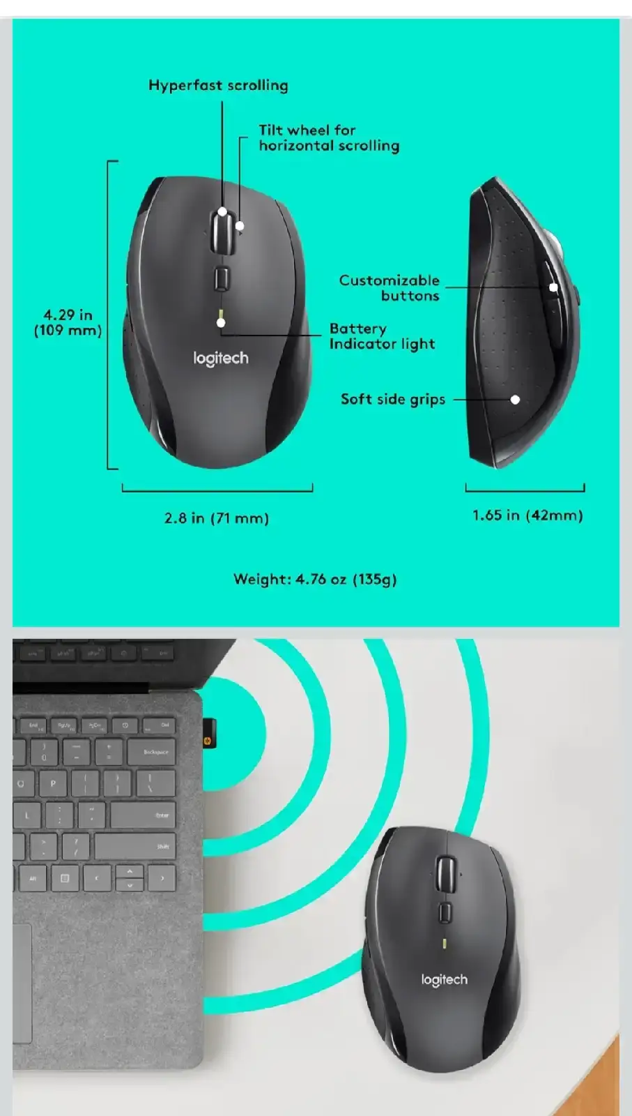Logitech M705 Marathon Wireless Mouse - photo 2