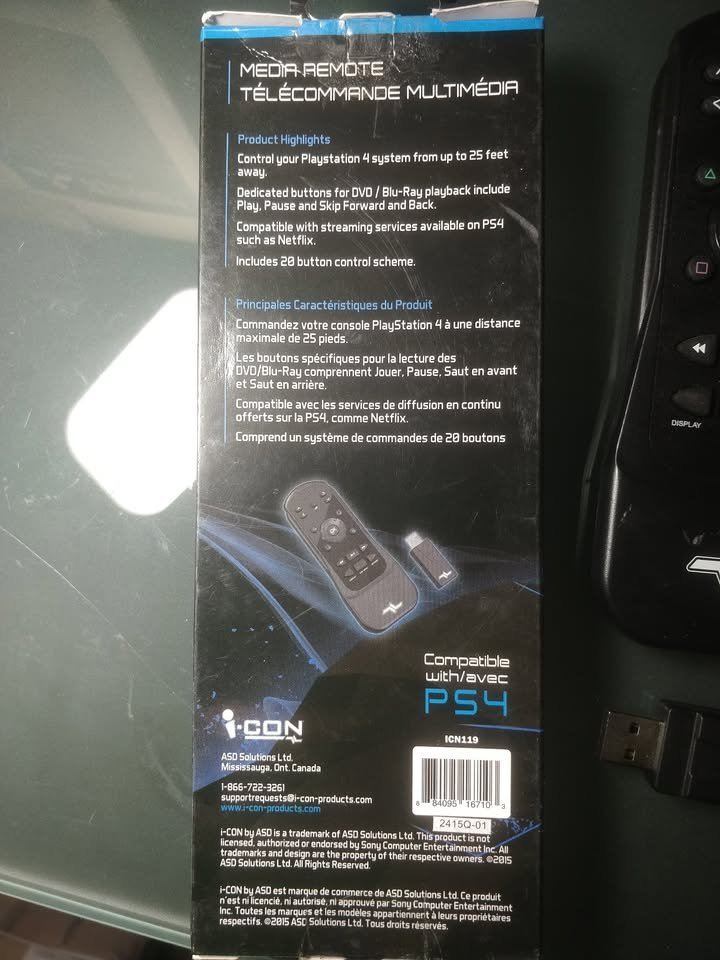 media remote for Ps4, with usb connector, brand new