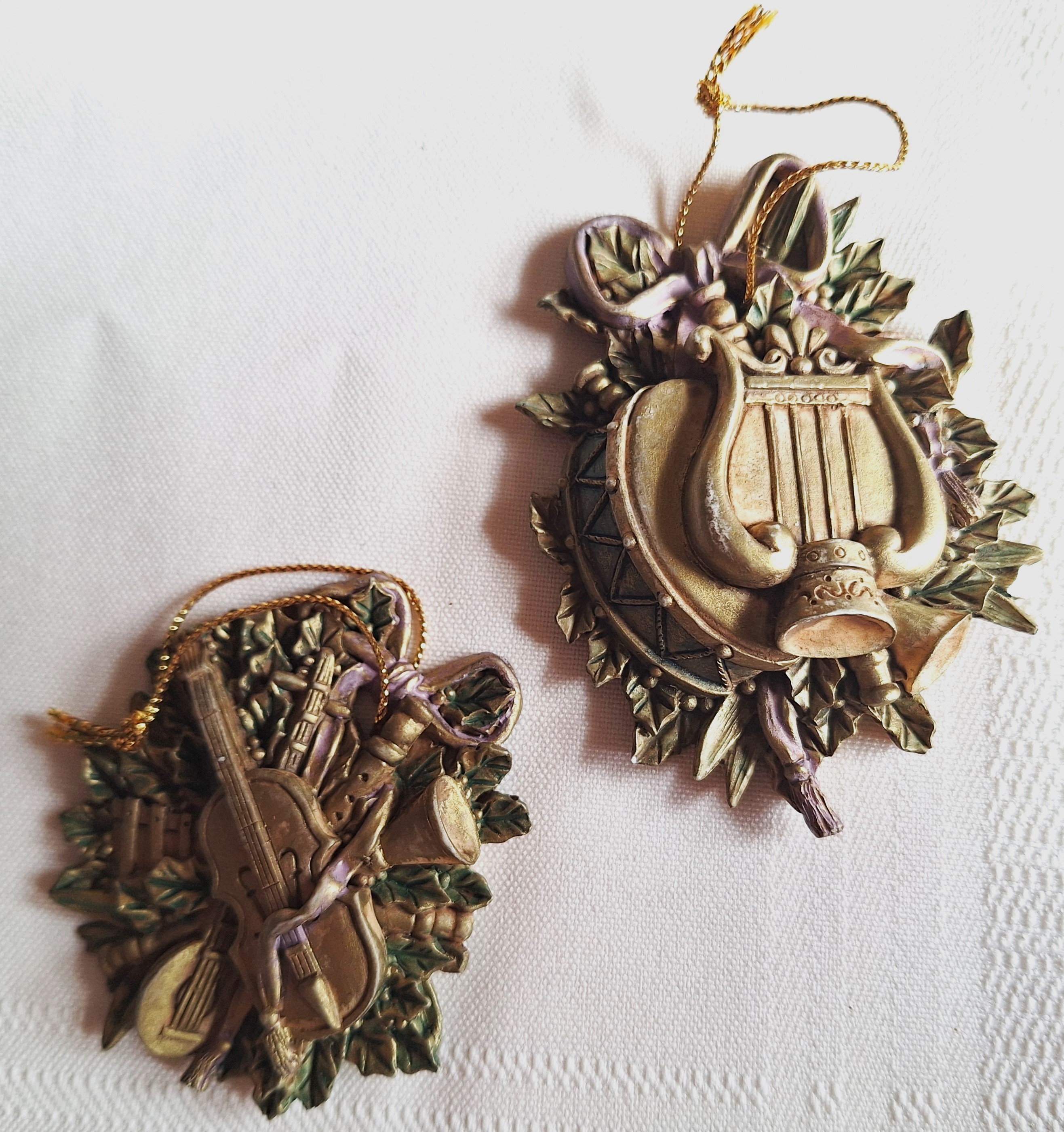Lot of 2 Vtg 70's Musical Lyre/Violin Xmas Ornaments from Sears