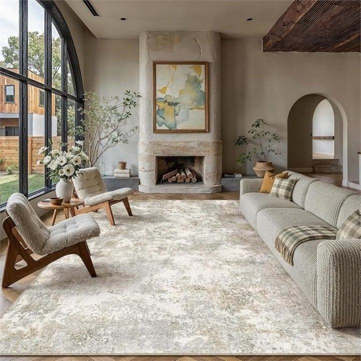 New - 8x10 Washable Area Rug / Carpet - Beige Grey Abstract