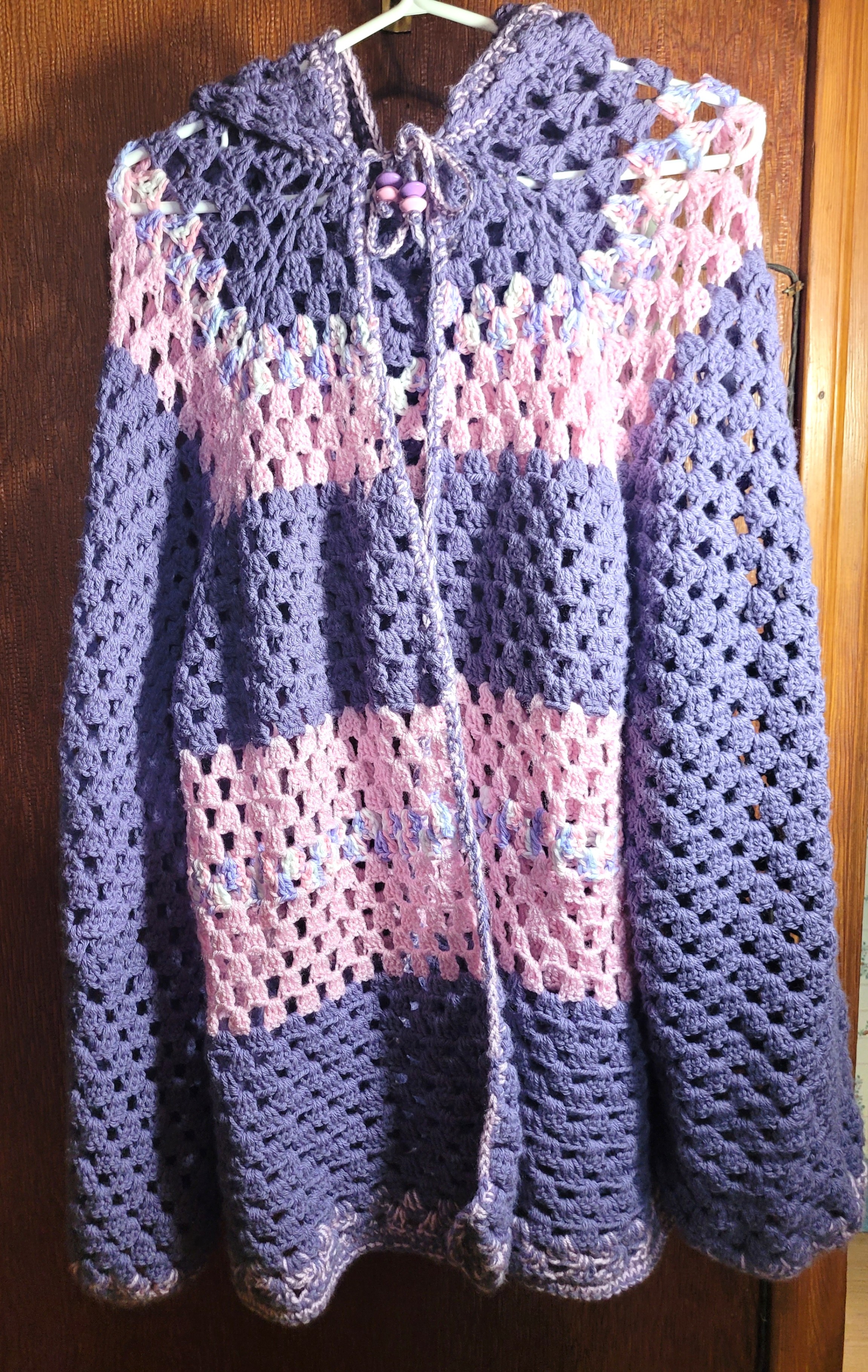 Handmade Crochet Hooded Cardigan Boho Granny Stitch Sweater Open